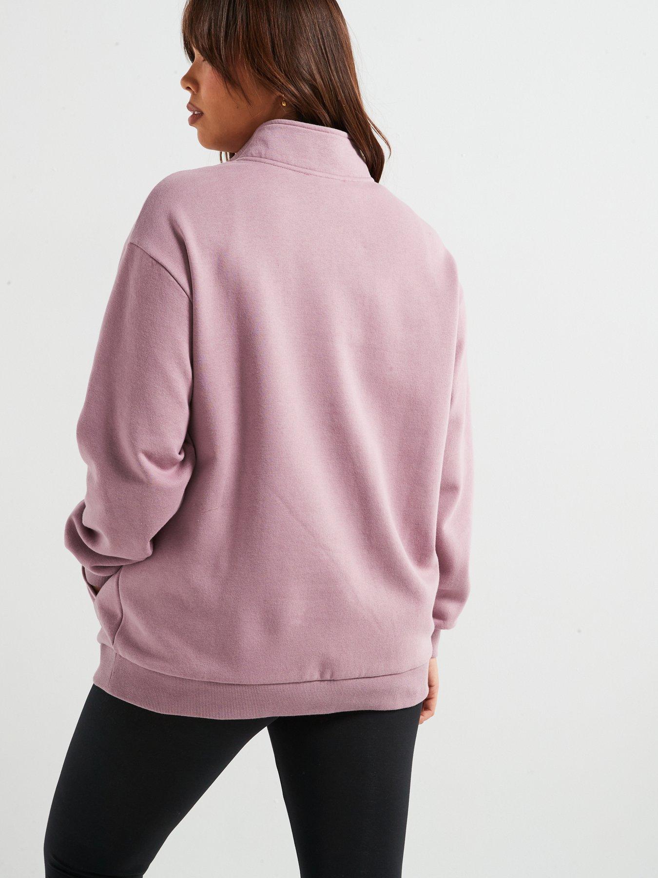 Image 2 of 6 of V by Very Curve Slogan Zip Neck Sweat - Mauve