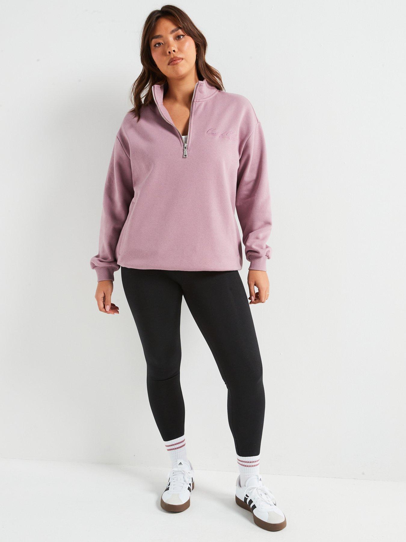 Image 3 of 6 of V by Very Curve Slogan Zip Neck Sweat - Mauve