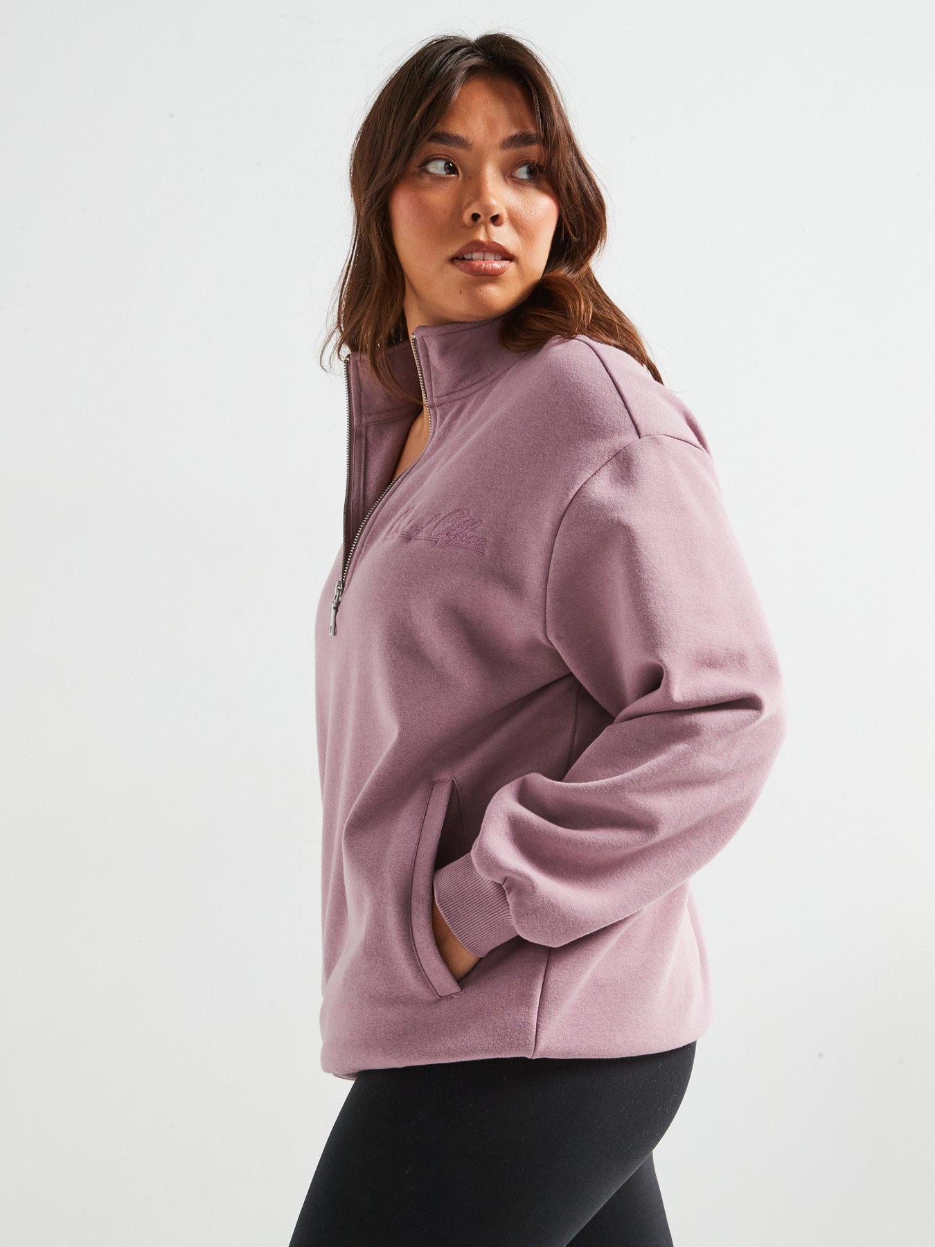 Image 4 of 6 of V by Very Curve Slogan Zip Neck Sweat - Mauve