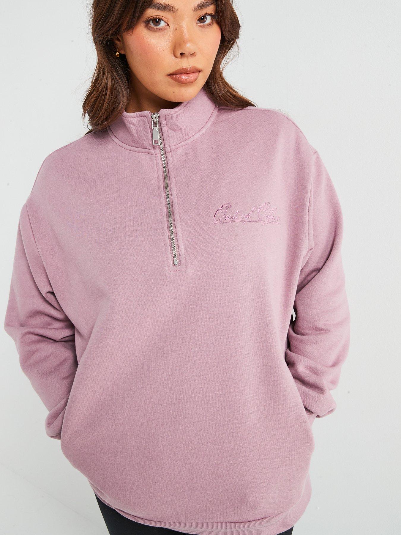 Image 5 of 6 of V by Very Curve Slogan Zip Neck Sweat - Mauve