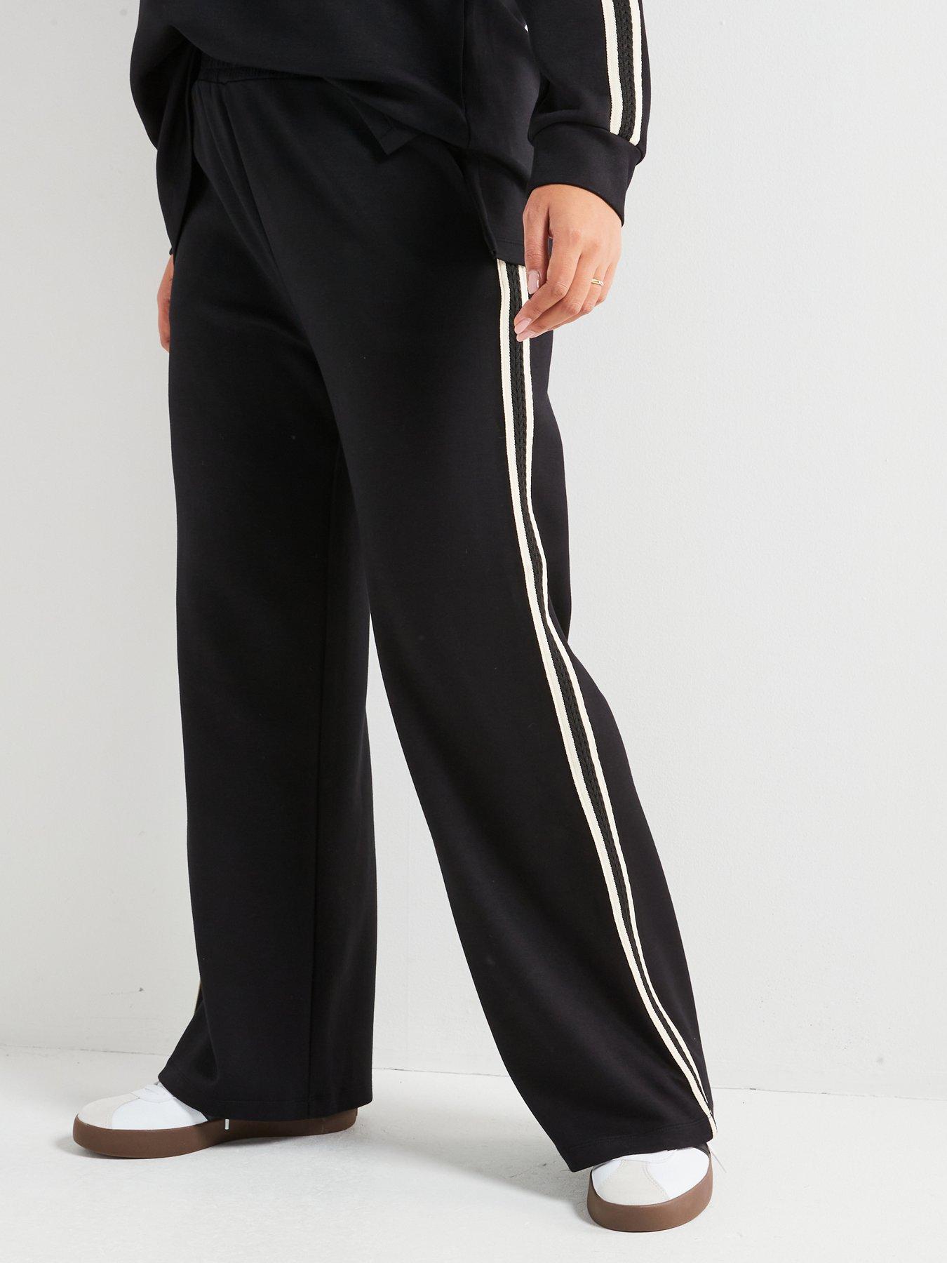 undefined Side Stripe Wide Leg Trouser - Black