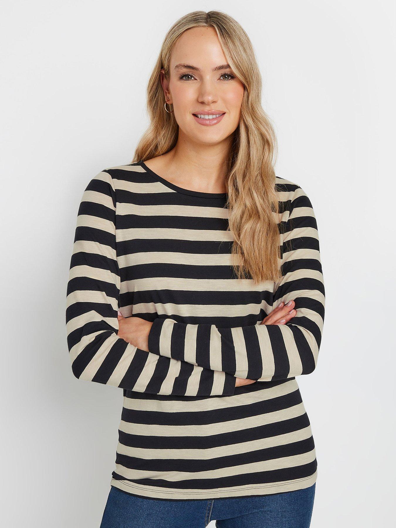 undefined Tall Stripe Long Sleeve Scoop Neck T-shirt - Black