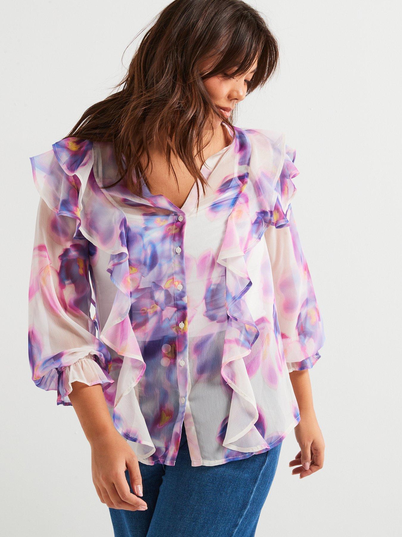 undefined Ruffled Blouse - Floral Print