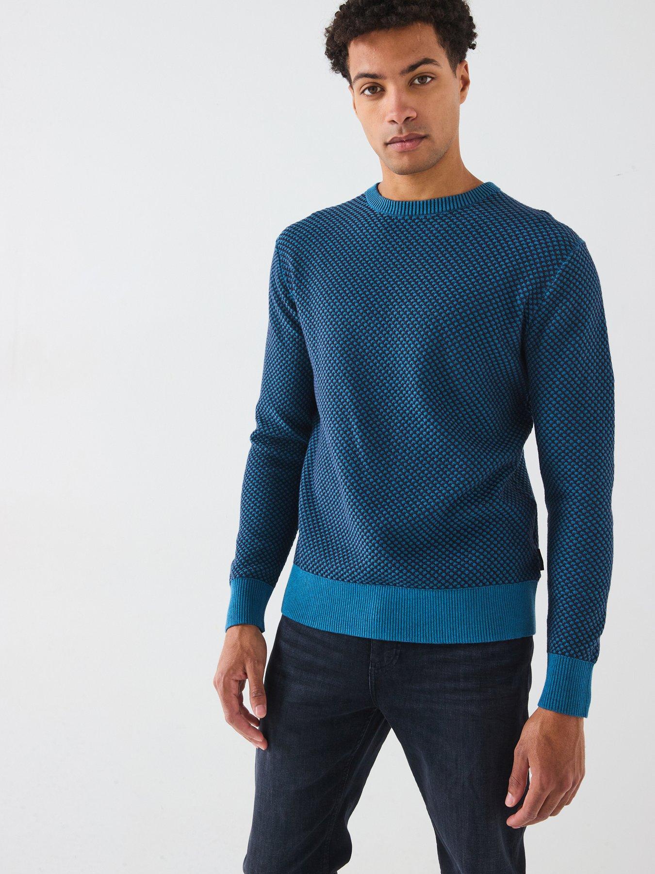 undefined Two Tone Honeycomb Knitted Jumper - Dark Blue