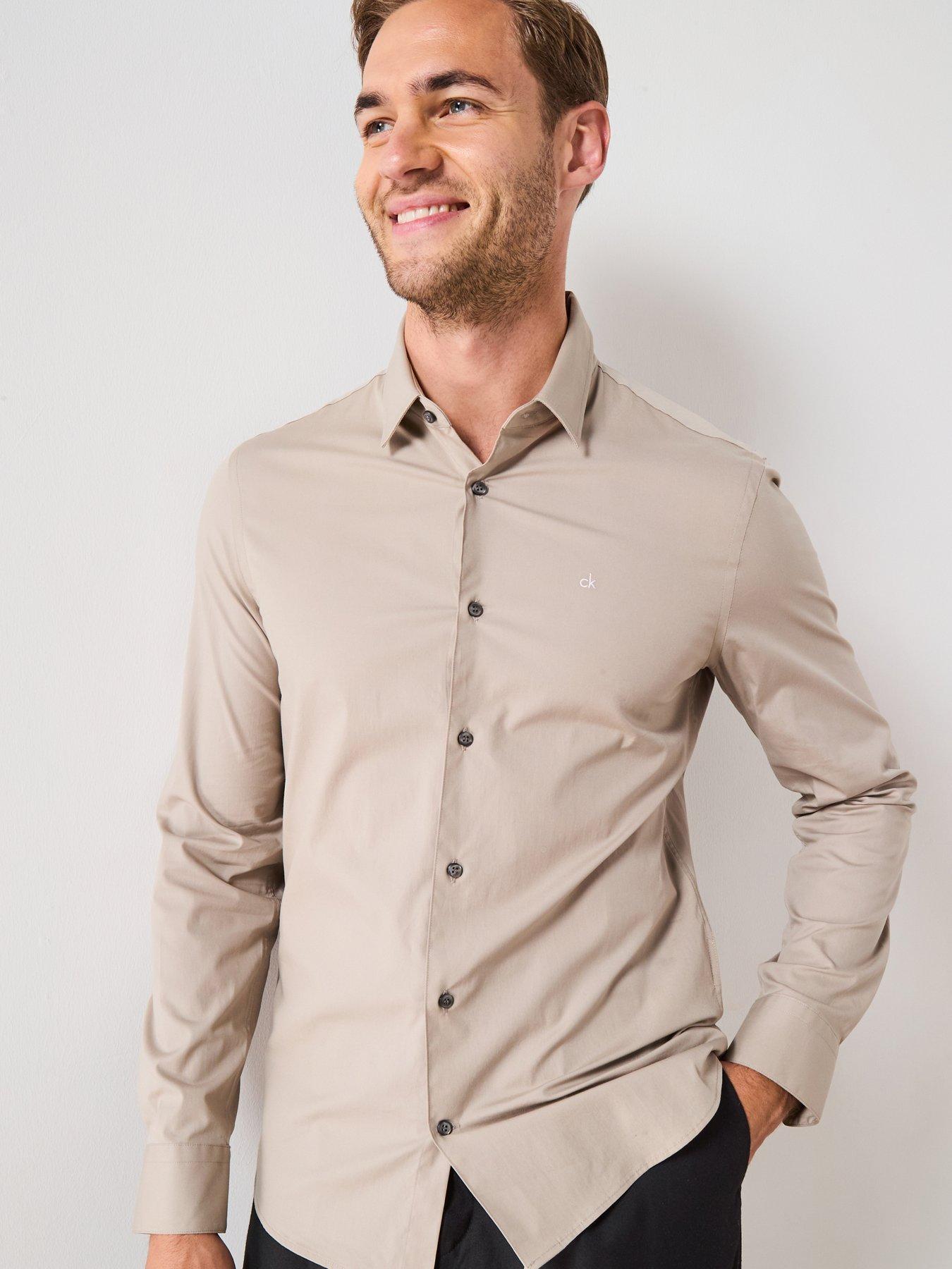 undefined Poplin Stretch Slim Fit Shirt - Khaki