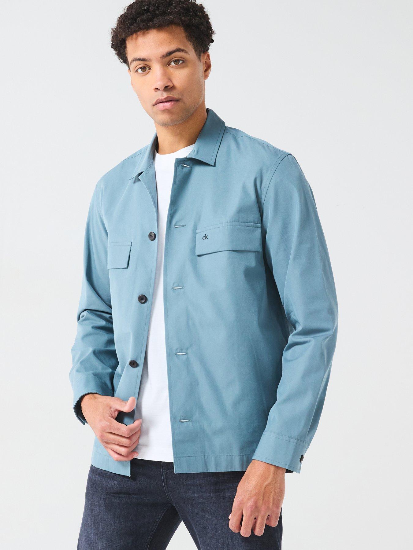 undefined Cotton Blend Button Through Overshirt - Light Blue