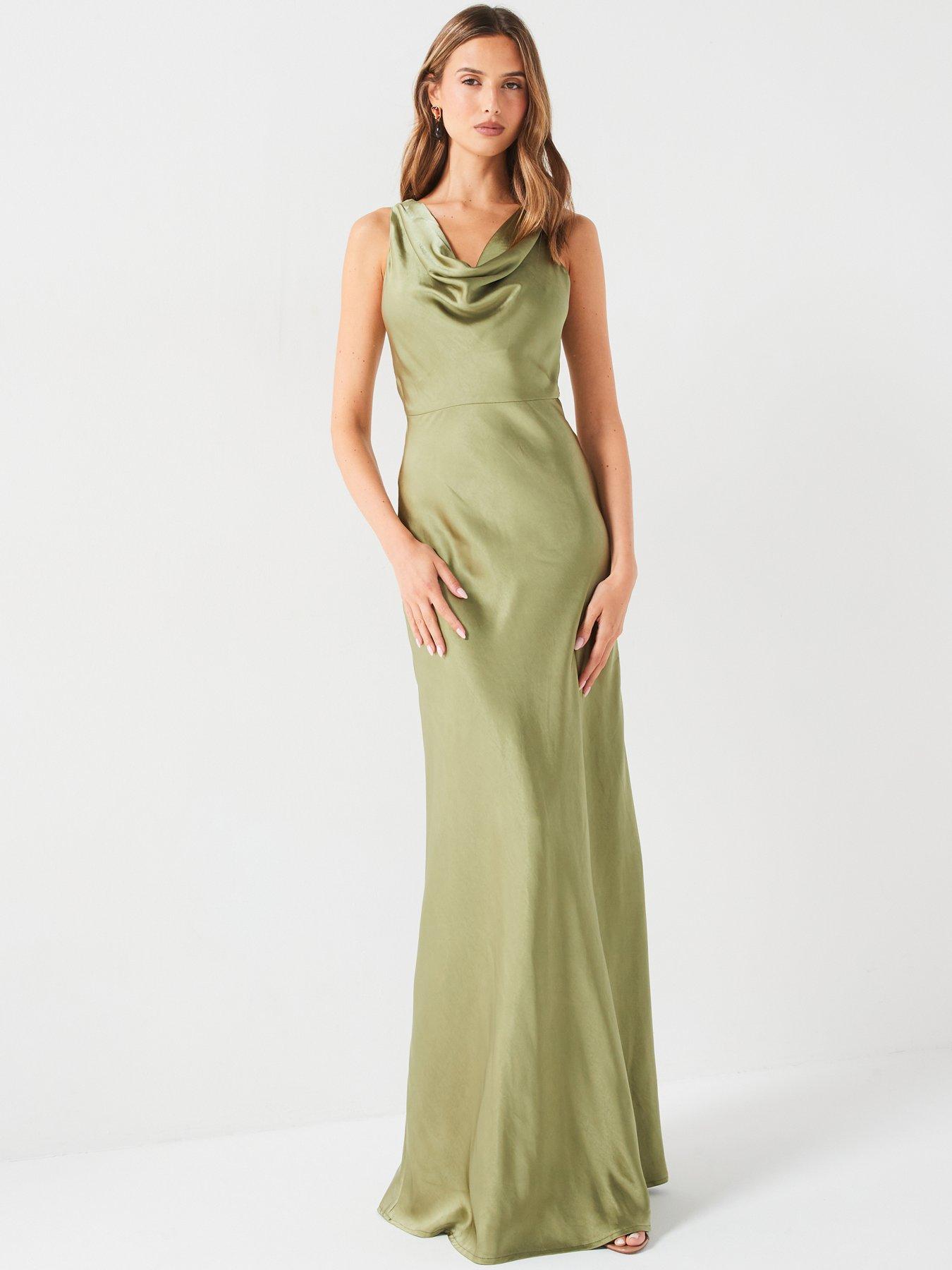 Six Stories Cowl Front Satin Bridesmaid Dress Moss Green Very