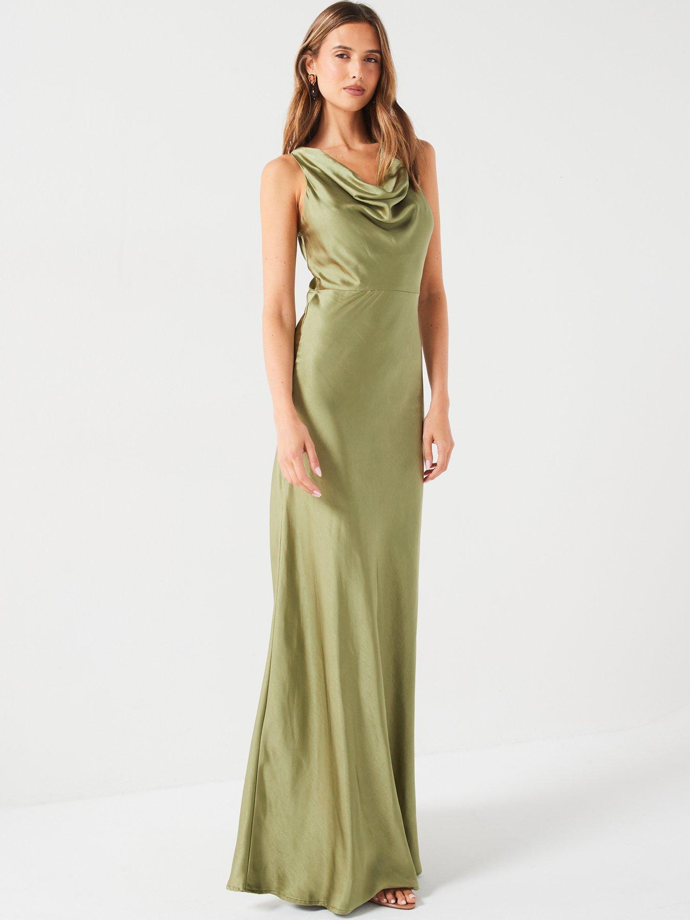 princess polly baby blue dress Six Stories Cowl Front Satin Bridesmaid Dress - Moss Green