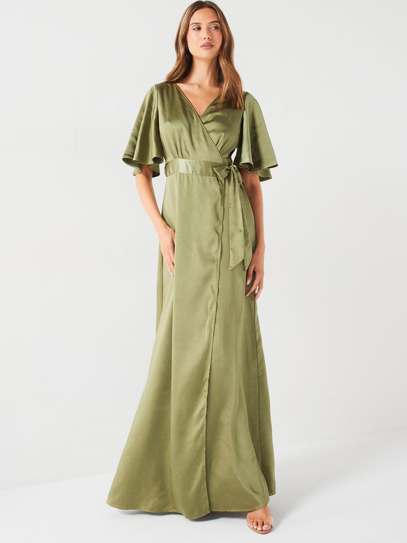 satin moss green bridesmaid dresses Dark Green Satin Halter High Neck Bow Back Bridesmaid Dress 26034 –  SposaDresses main image 1