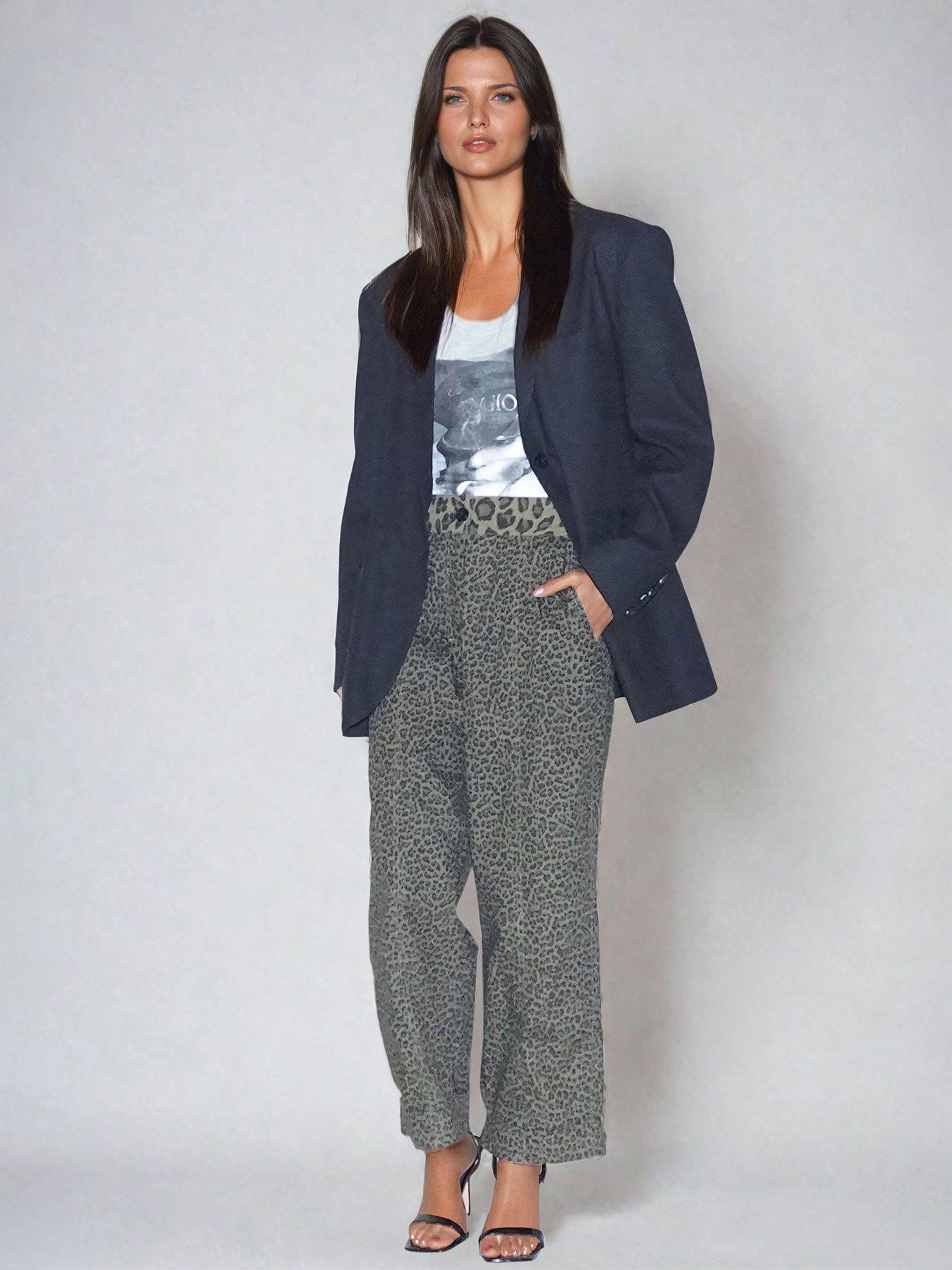 undefined Energy Leopard Print Wide Leg Trouser - Khaki