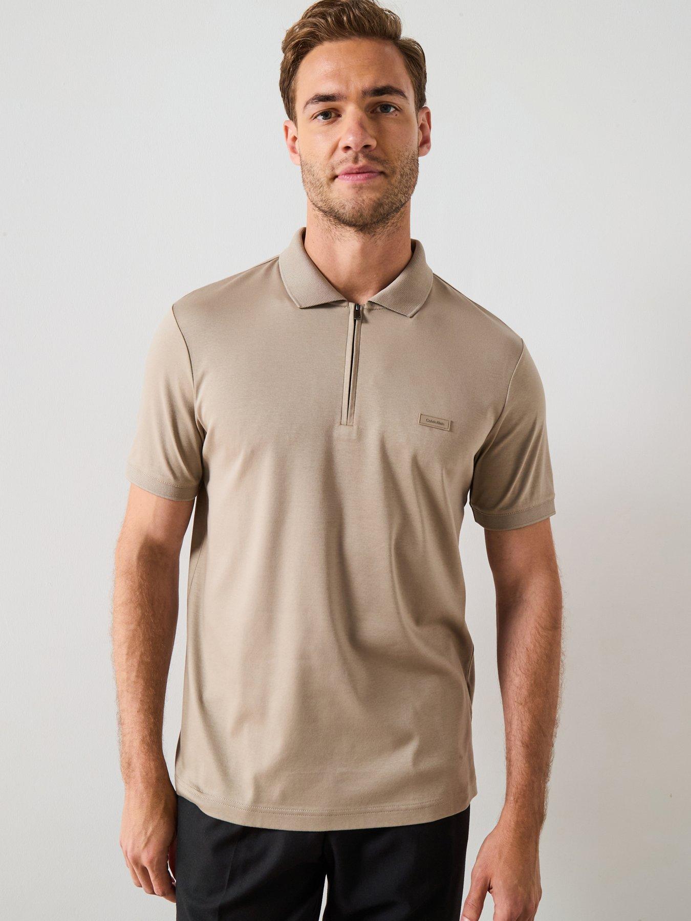undefined Calvin Klein Smooth Zip Liquid Touch Cotton Polo Shirt - Khaki