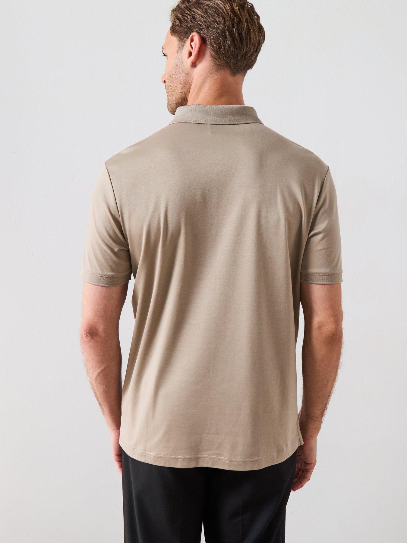 Image 2 of 4 of Calvin Klein Smooth Zip Liquid Touch Cotton Polo Shirt - Khaki