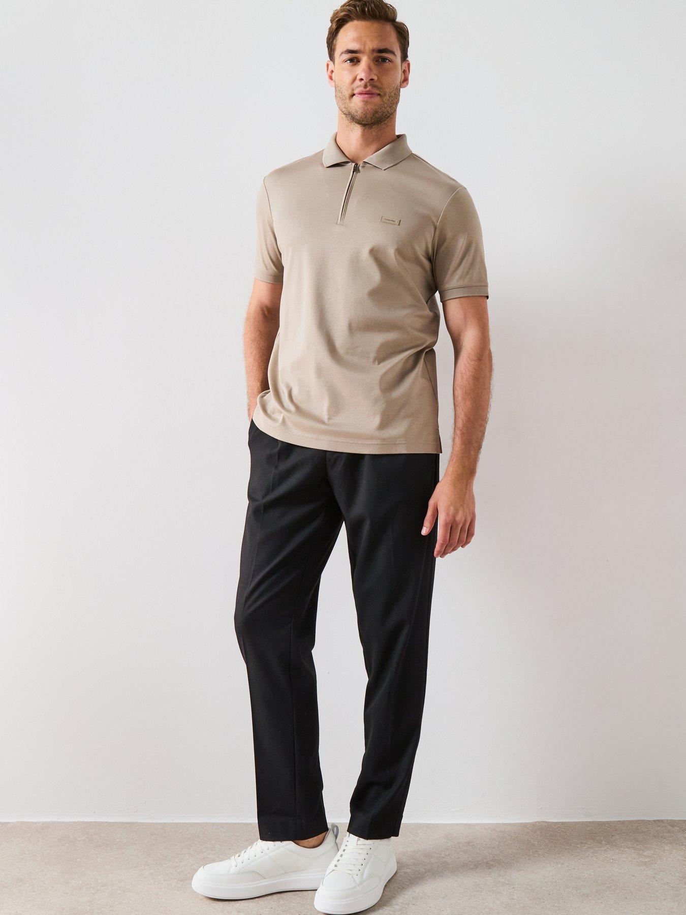 Image 3 of 4 of Calvin Klein Smooth Zip Liquid Touch Cotton Polo Shirt - Khaki