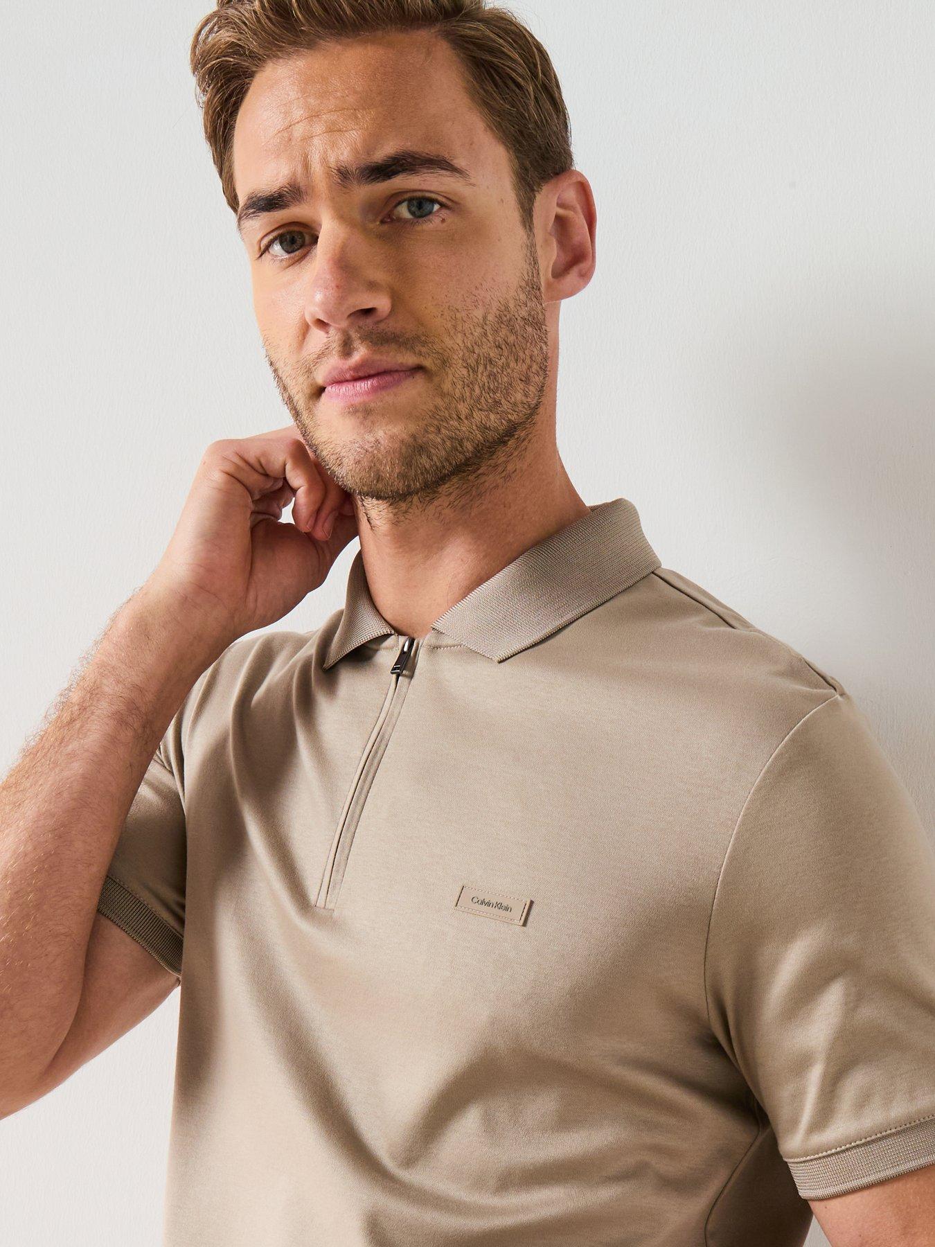 Image 4 of 4 of Calvin Klein Smooth Zip Liquid Touch Cotton Polo Shirt - Khaki