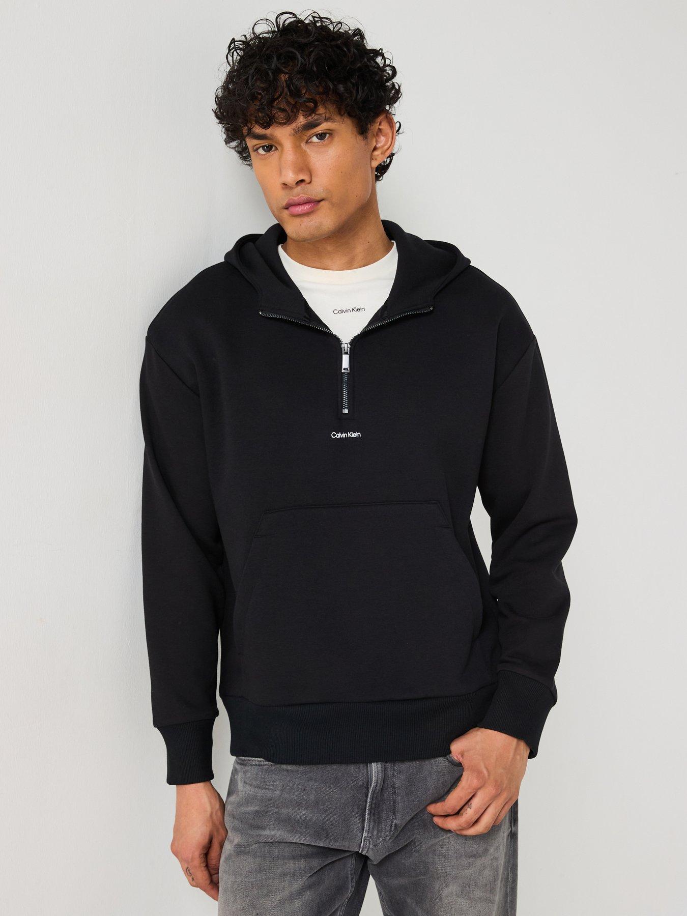 Image 1 of 6 of Calvin Klein Nano Logo Half Zip Cotton Modal Hoodie - Black