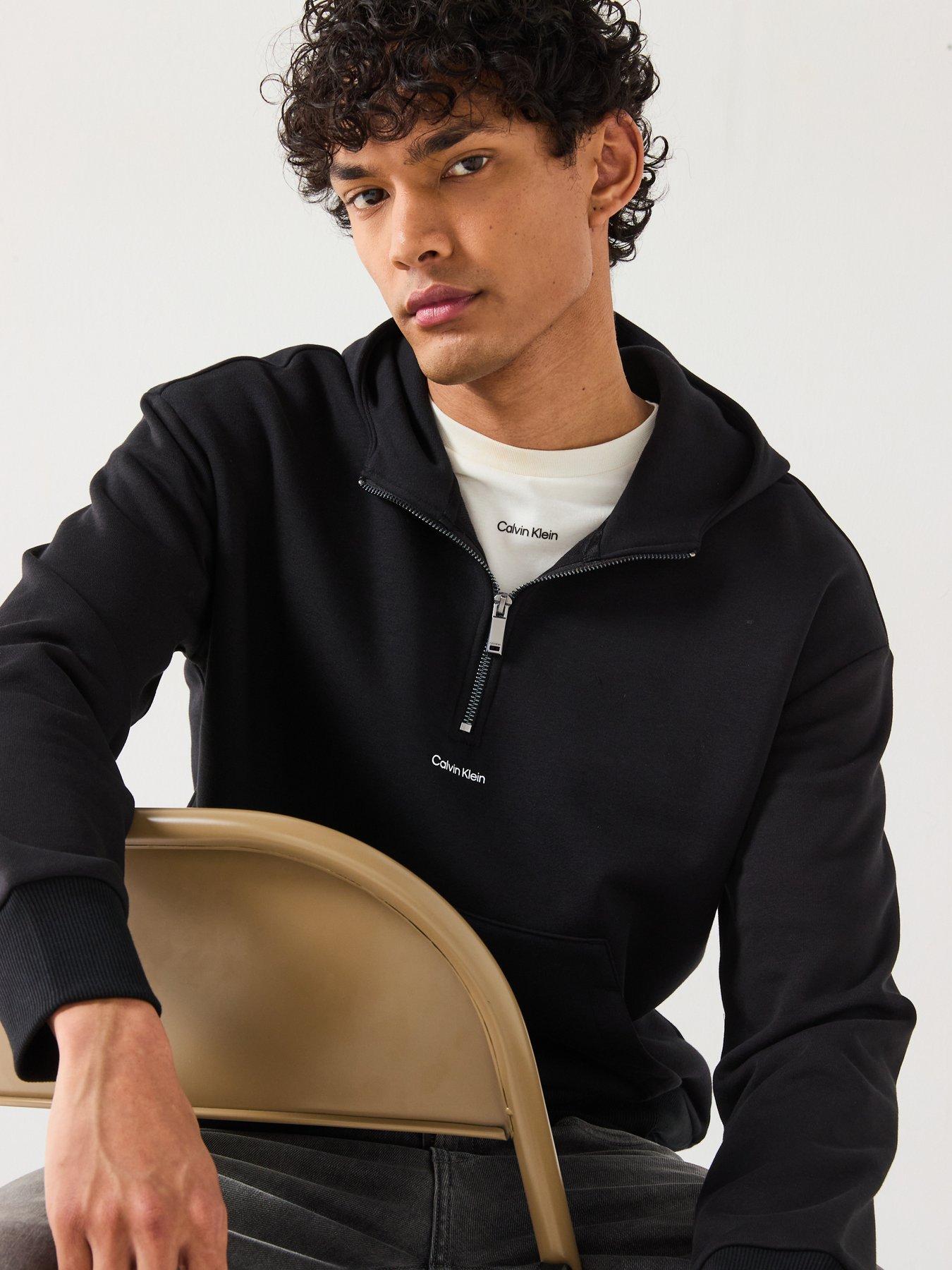Image 4 of 6 of Calvin Klein Nano Logo Half Zip Cotton Modal Hoodie - Black