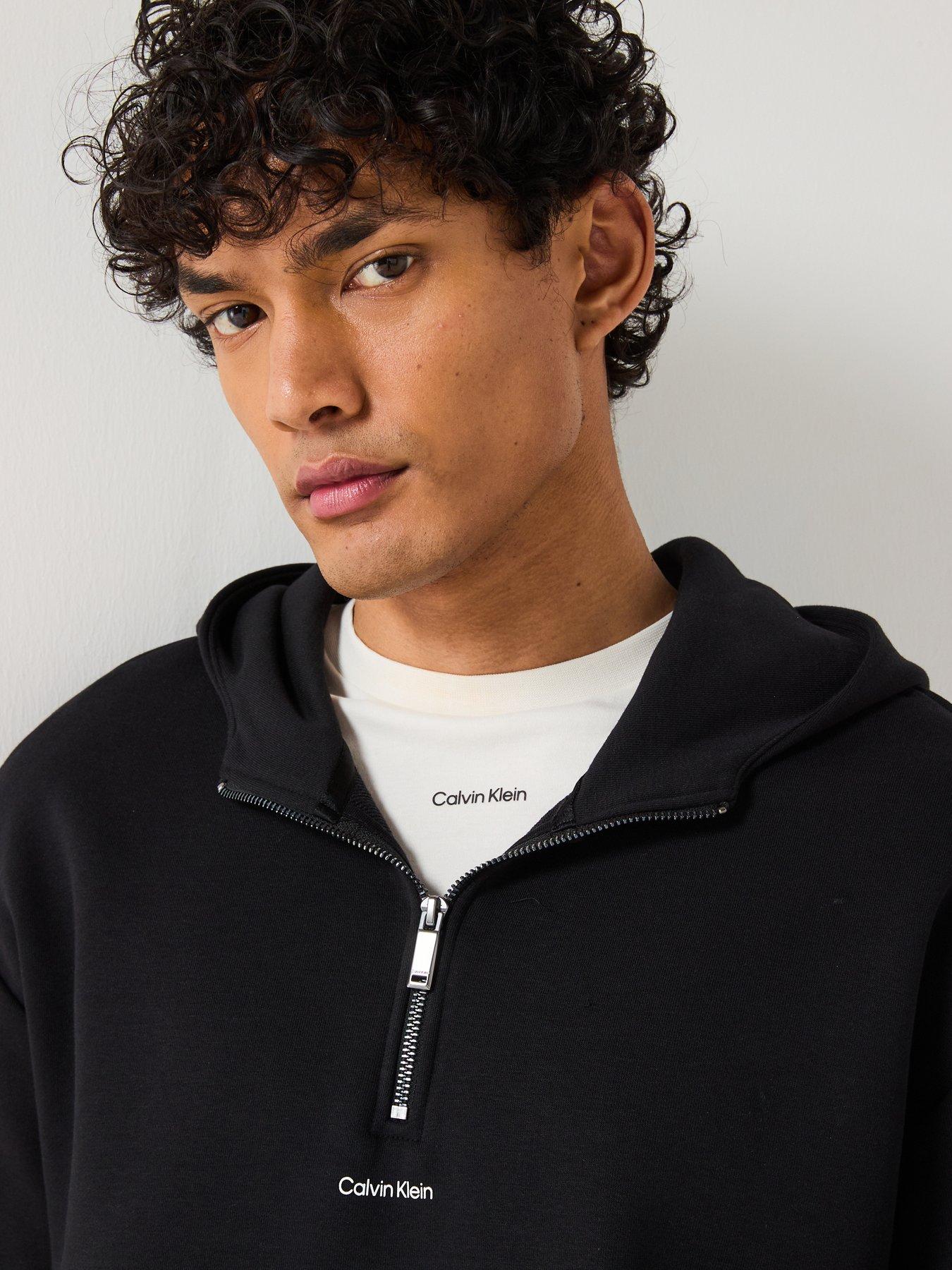 Image 5 of 6 of Calvin Klein Nano Logo Half Zip Cotton Modal Hoodie - Black