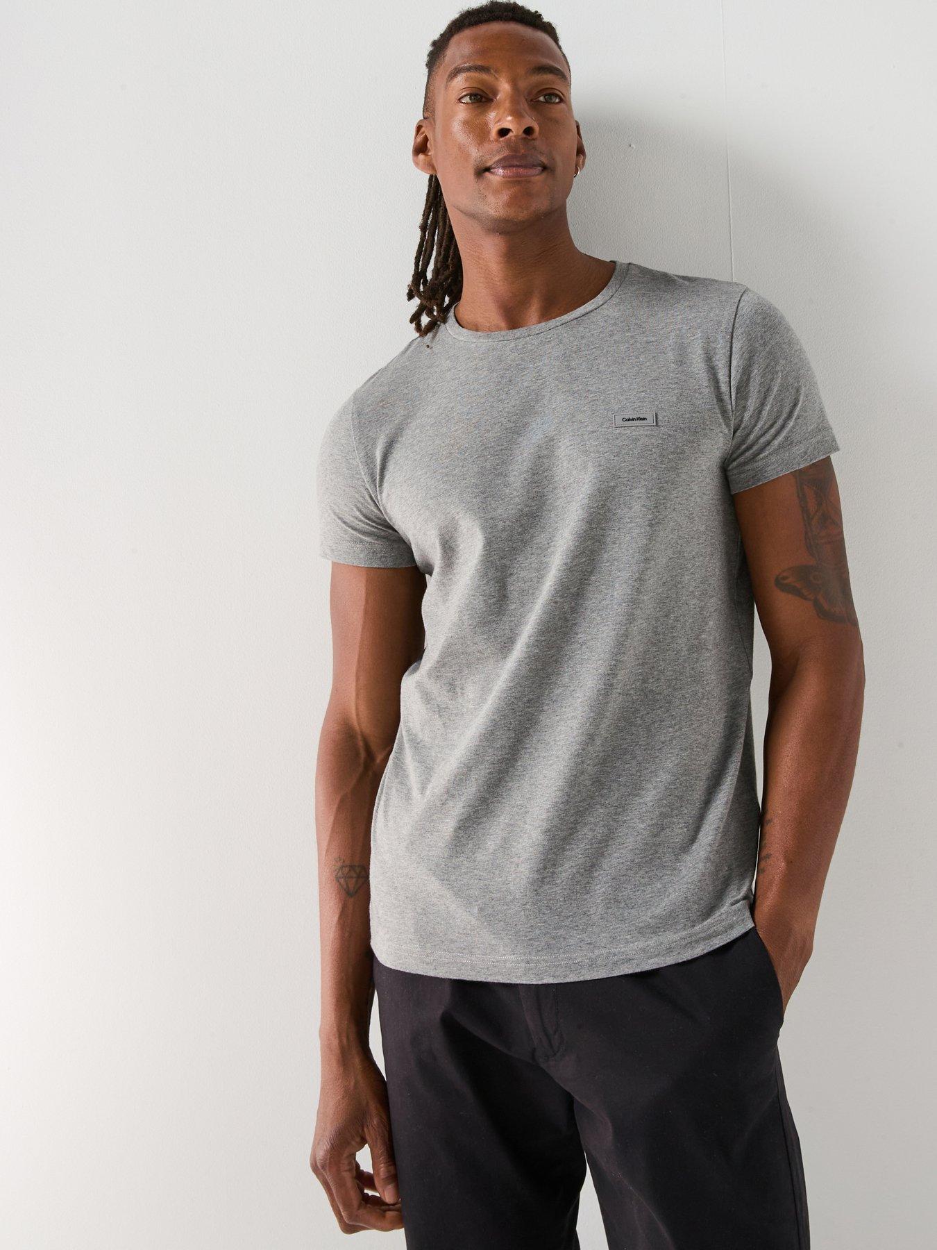 undefined Stretch Slim Fit Left Chest Logo T-Shirt - Grey