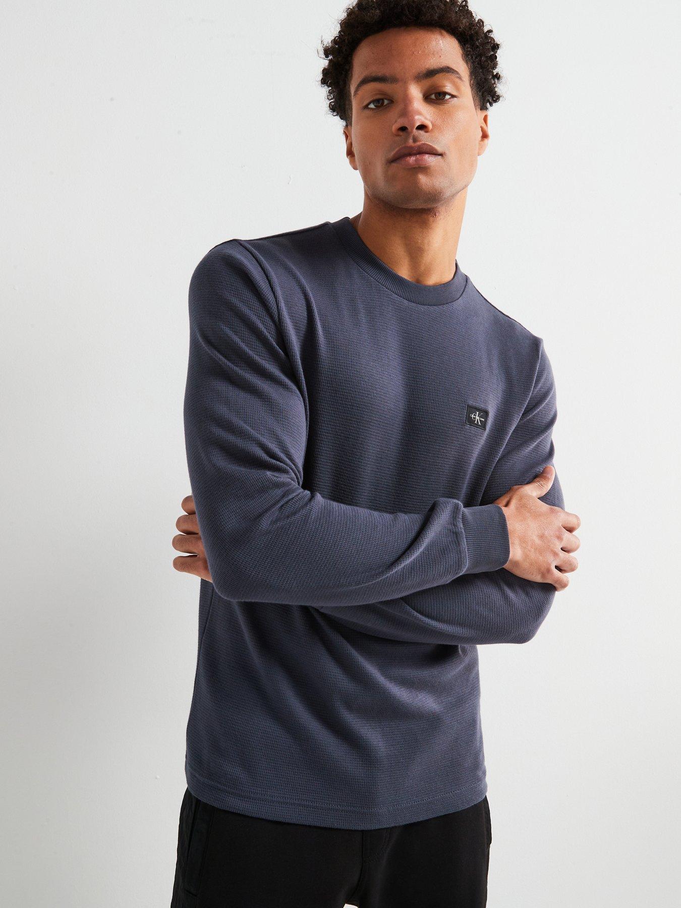 undefined Woven Label Waffle Long Sleeve T-Shirt - Navy