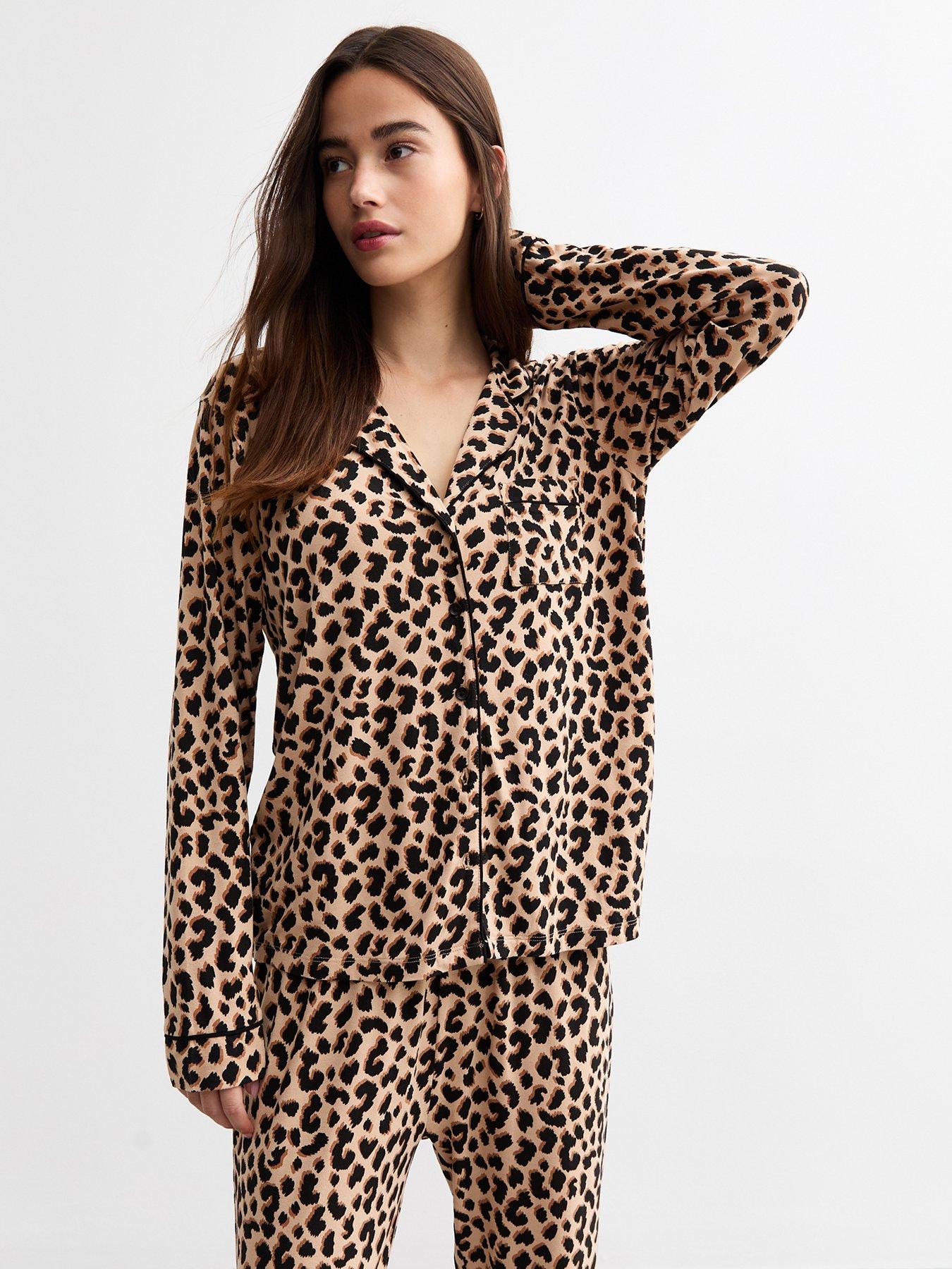 New Look Brown Leopard Print Long Pyjama Set Very