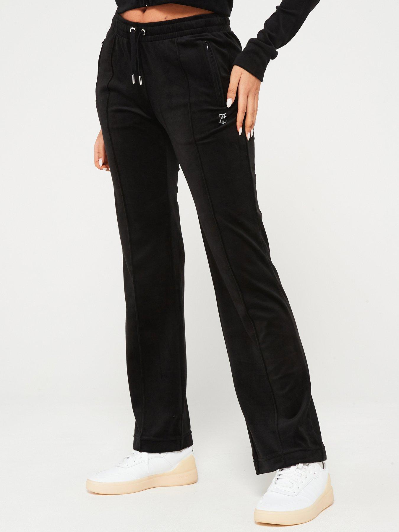 Juicy Couture Petite Tina Diamante Logo Velour Trackpants Black