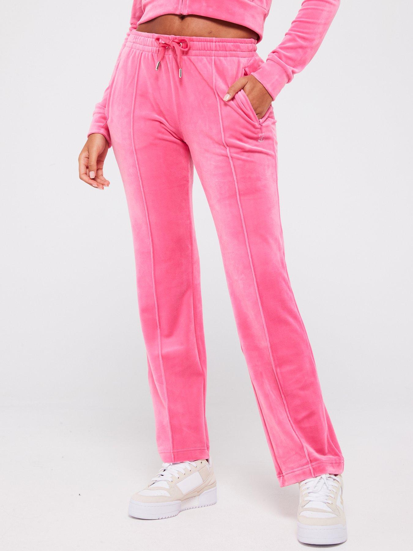 Juicy Couture Tina Diamante Logo Velour Track Pants Pink