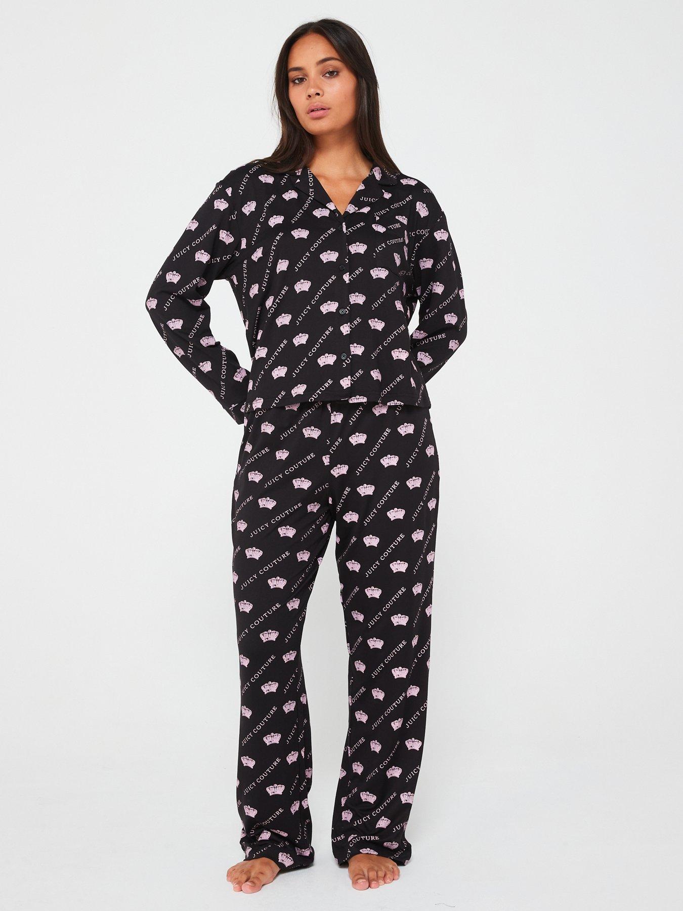 undefined Crown Print Jersey Pyjama Set - Black