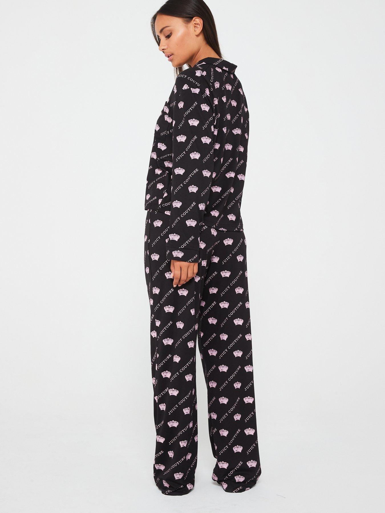 Image 2 of 4 of Juicy Couture Crown Print Jersey Pyjama Set - Black