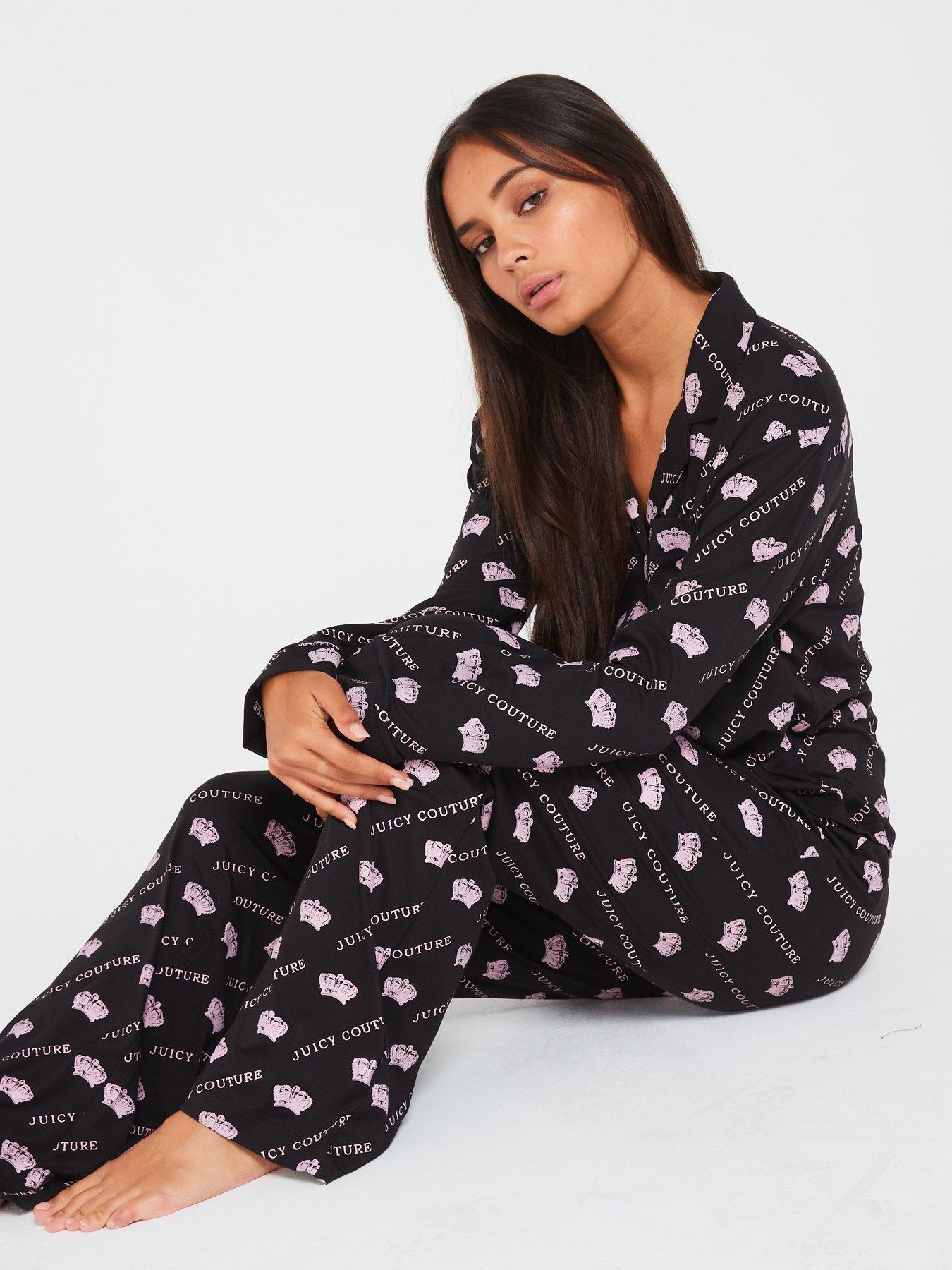 Image 3 of 4 of Juicy Couture Crown Print Jersey Pyjama Set - Black