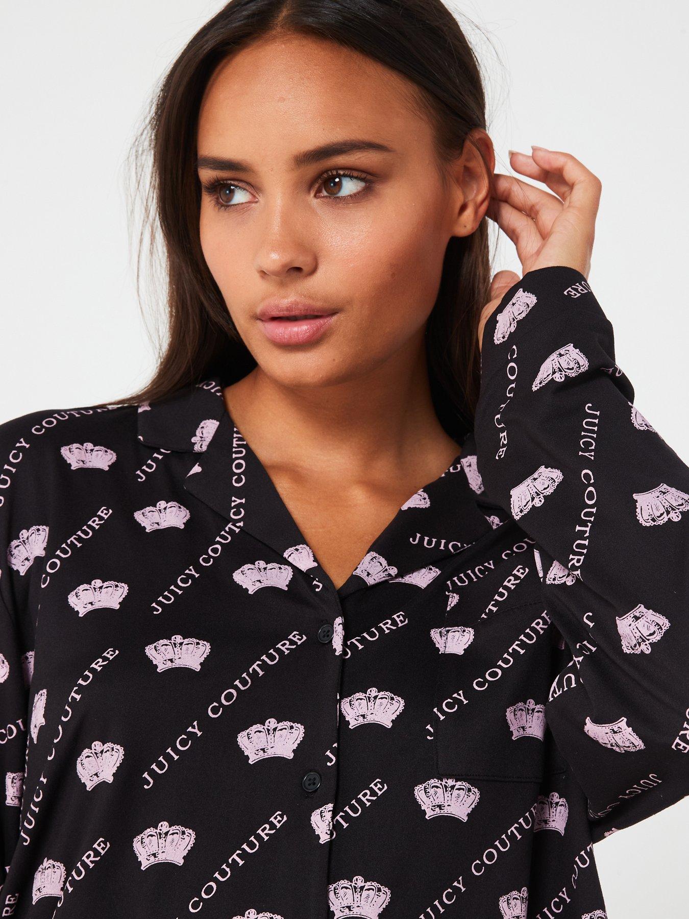 Image 4 of 4 of Juicy Couture Crown Print Jersey Pyjama Set - Black