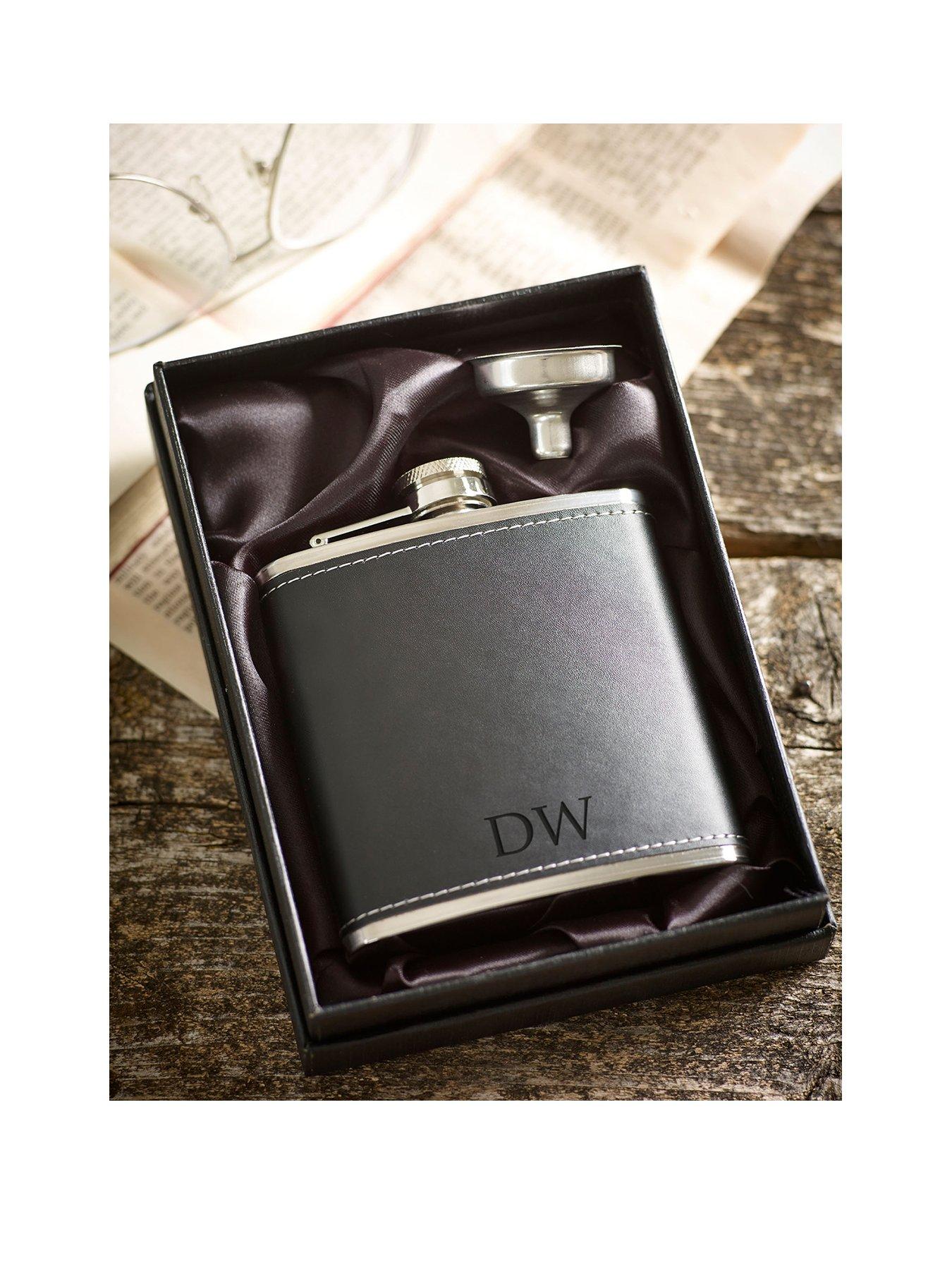Image 1 of 1 of Love Abode Personalised PU  Finish Black Hip Flask