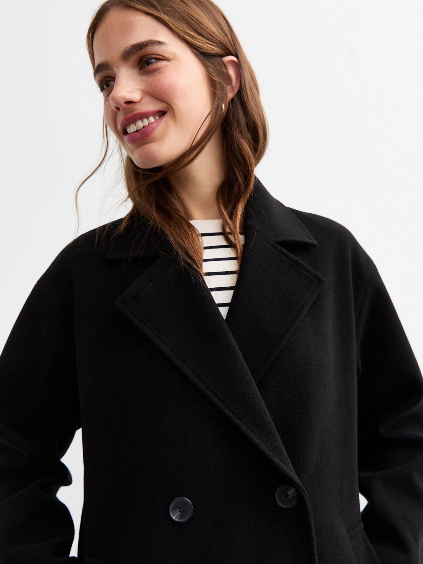 New Look Double Breasted Pea Coat Black Very