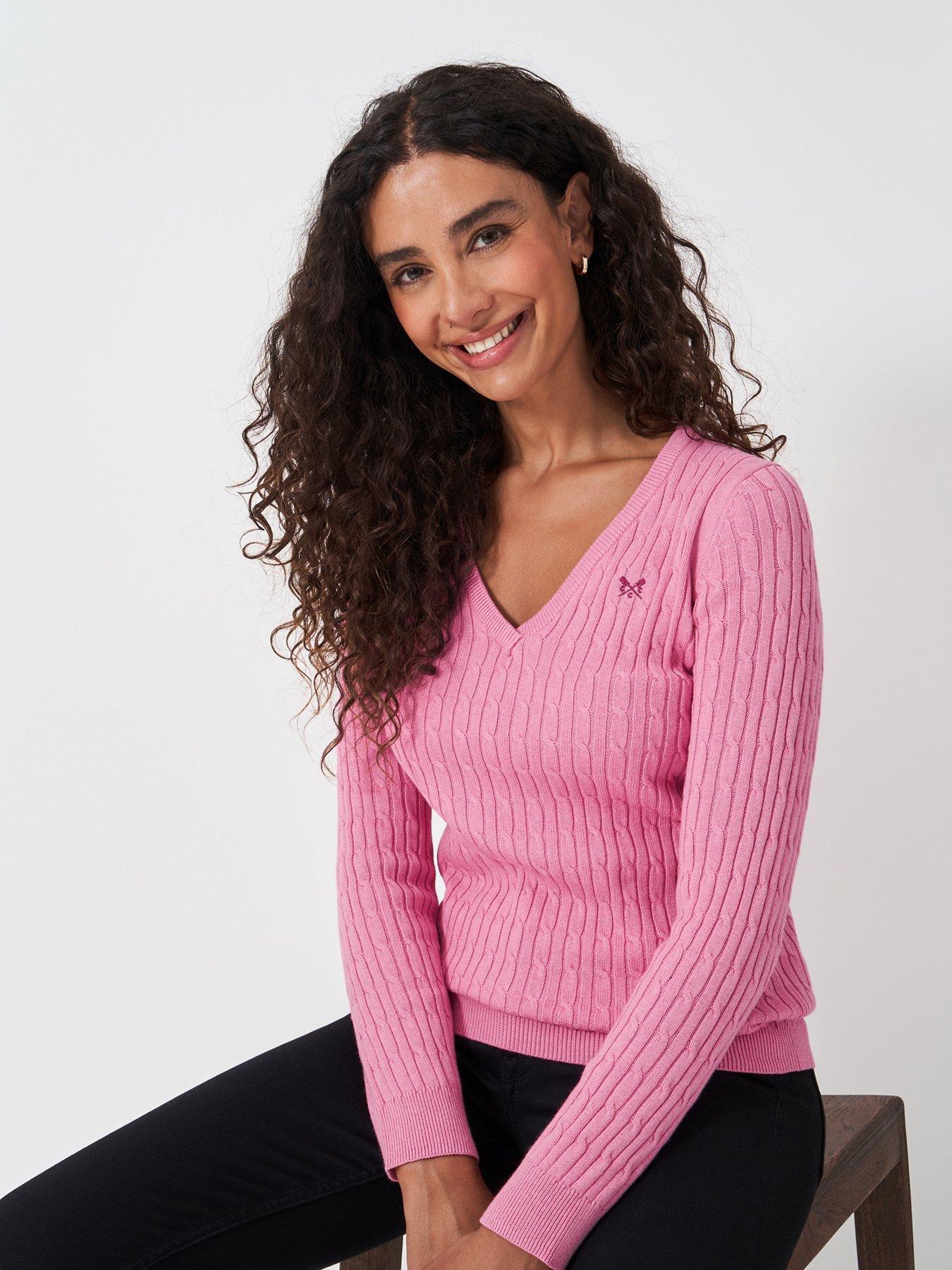 Heritage Cable V Neck Jumper Pink