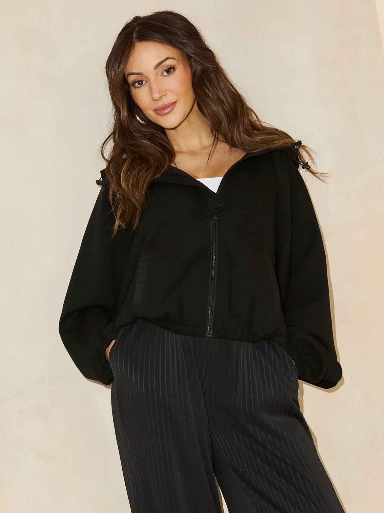 Image 1 of 3 of Michelle Keegan Drawstring Waist Cropped Jacket - Black