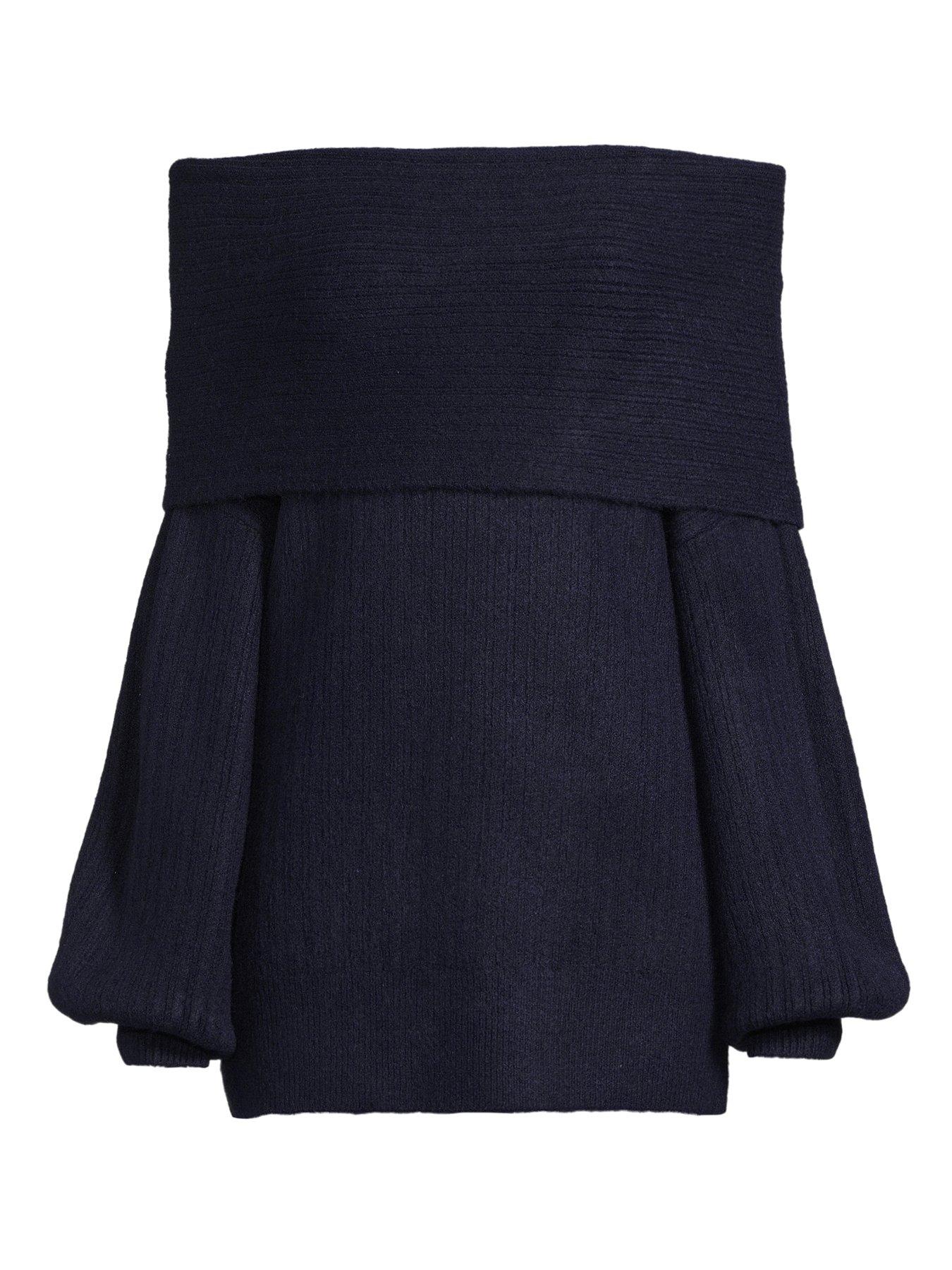 Image 3 of 4 of Michelle Keegan Chunky Off The Shoulder Knitted Top&nbsp;- Navy