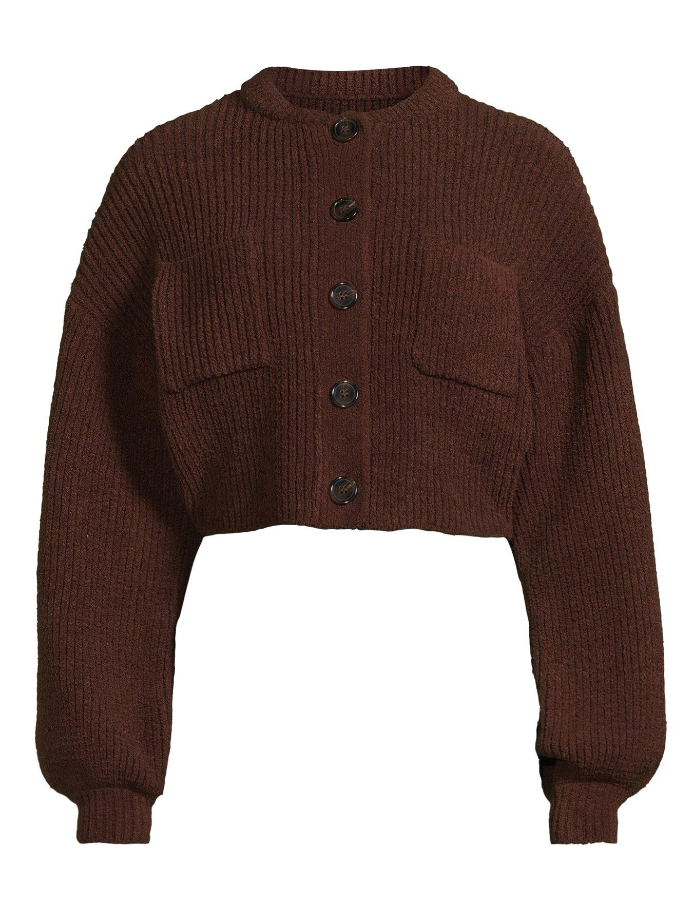 Image 3 of 4 of Michelle Keegan Cropped Chenille Cardigan - Brown