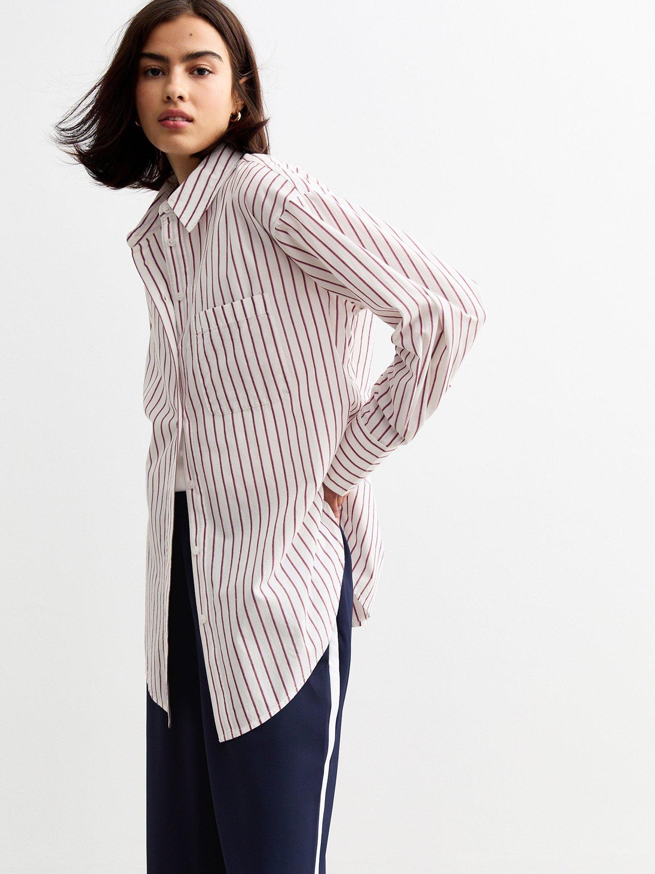 new look burgundy striped cotton poplin shirt