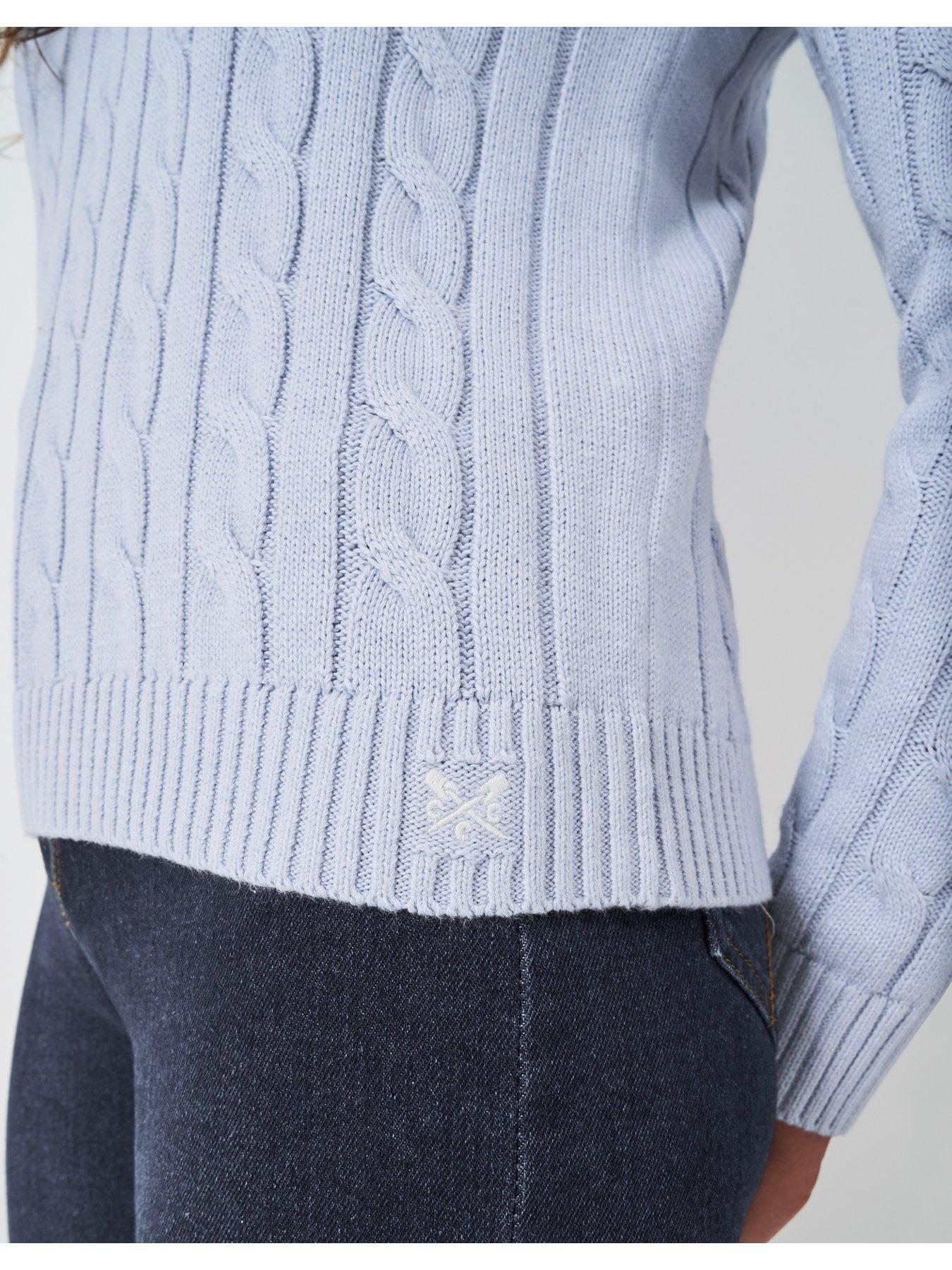 Crew Clothing Chunky Cable Knit V Neck Jumper Blue Very