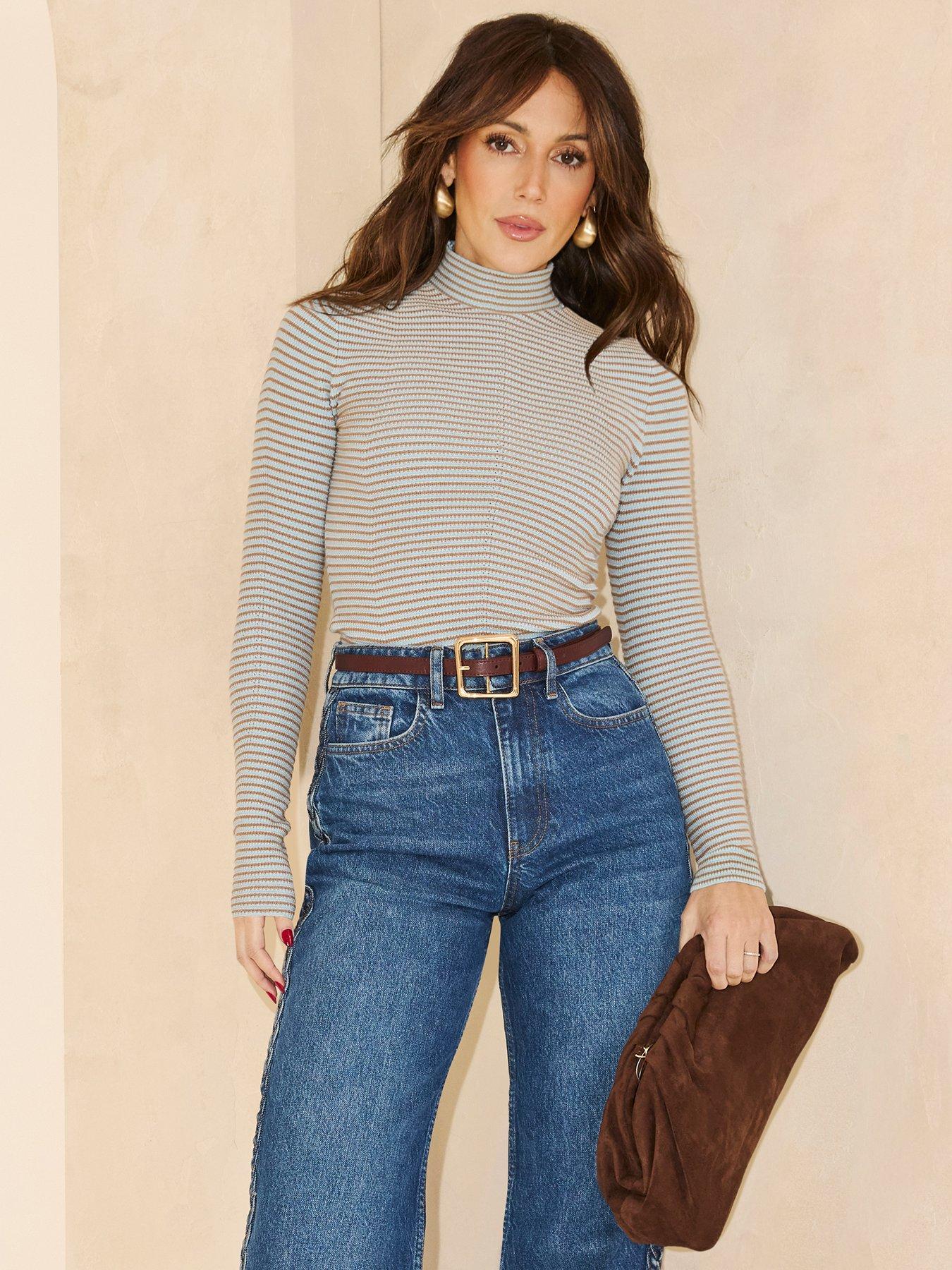 Image 1 of 4 of Michelle Keegan Long Sleeve Contrast Ribbed Top - Multi