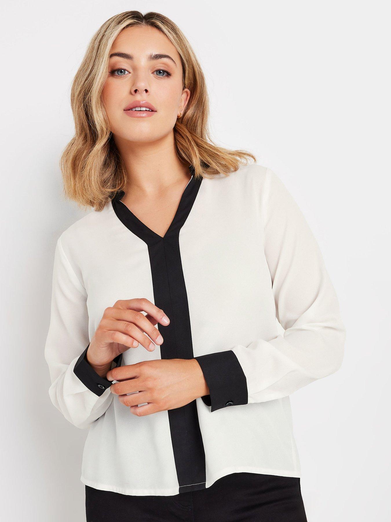 Image of M&Co Long Sleeve Tipping Detailed Blouse - Black/White