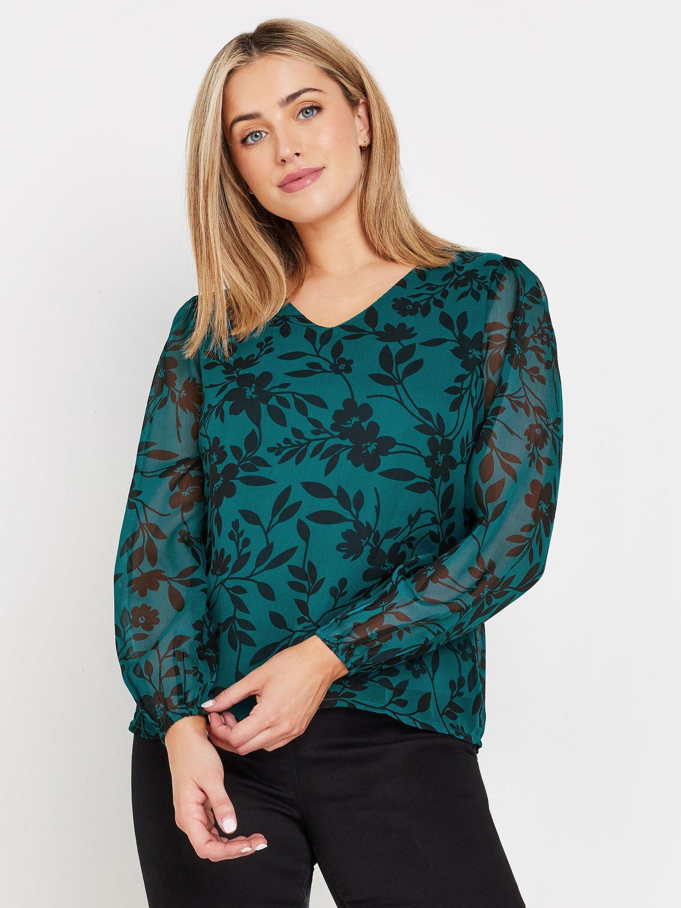 undefined Floral Stencil Printed Long Sleeve Blouse