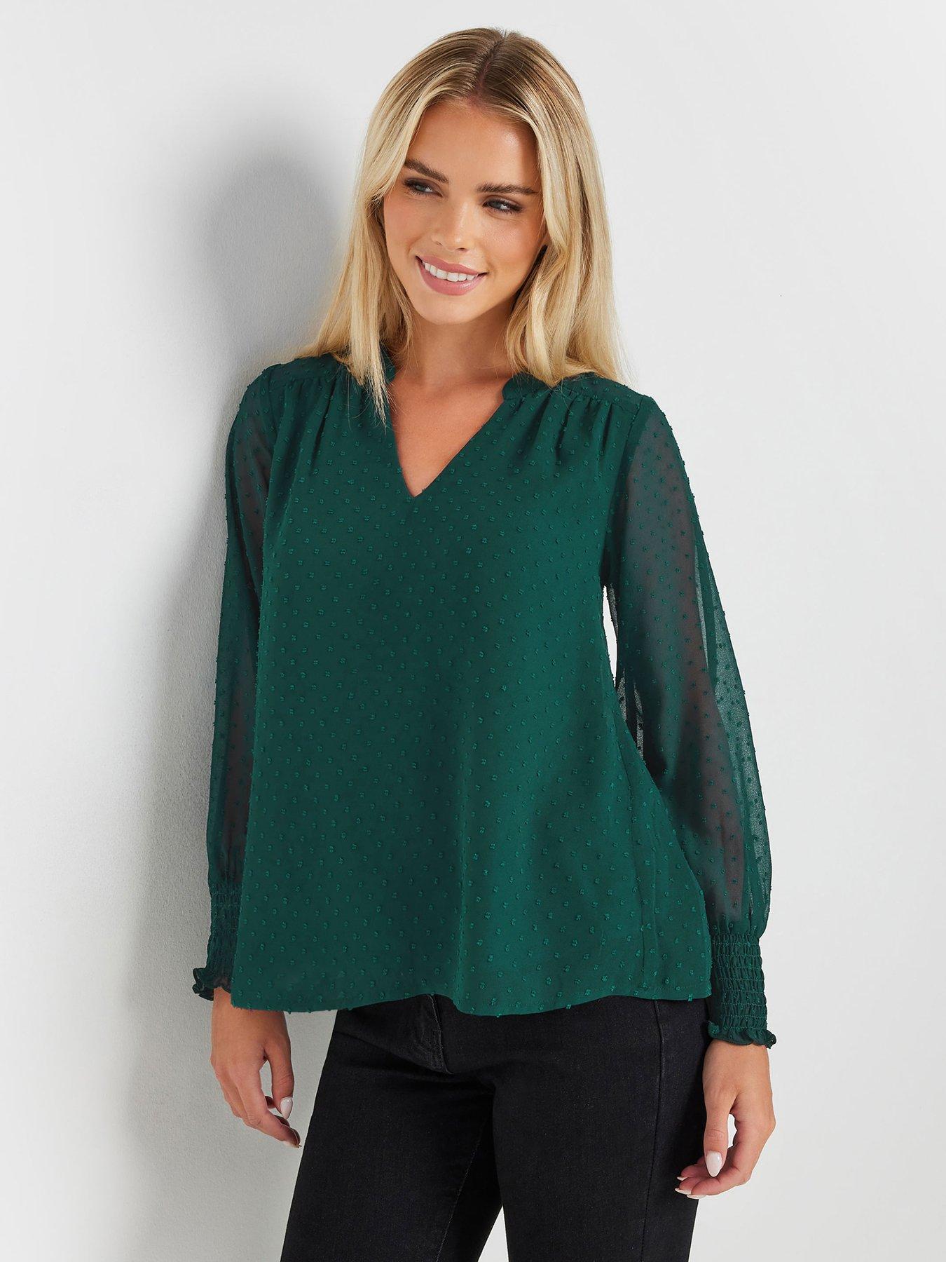 undefined Petite Long Sleeve Spot Detail Blouse