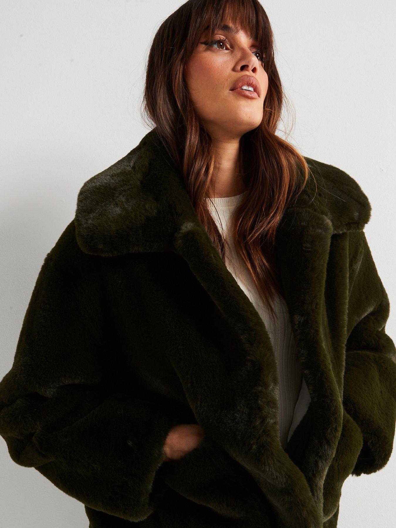 undefined Traci Coat Forest Green Faux Fur Coat - Dark Green