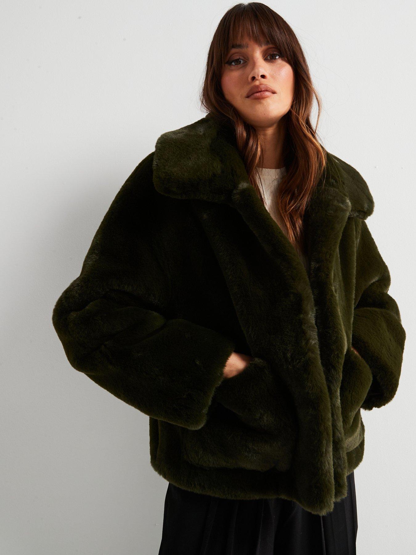 Jakke Traci Coat Forest Green Faux Fur Coat Dark Green Very