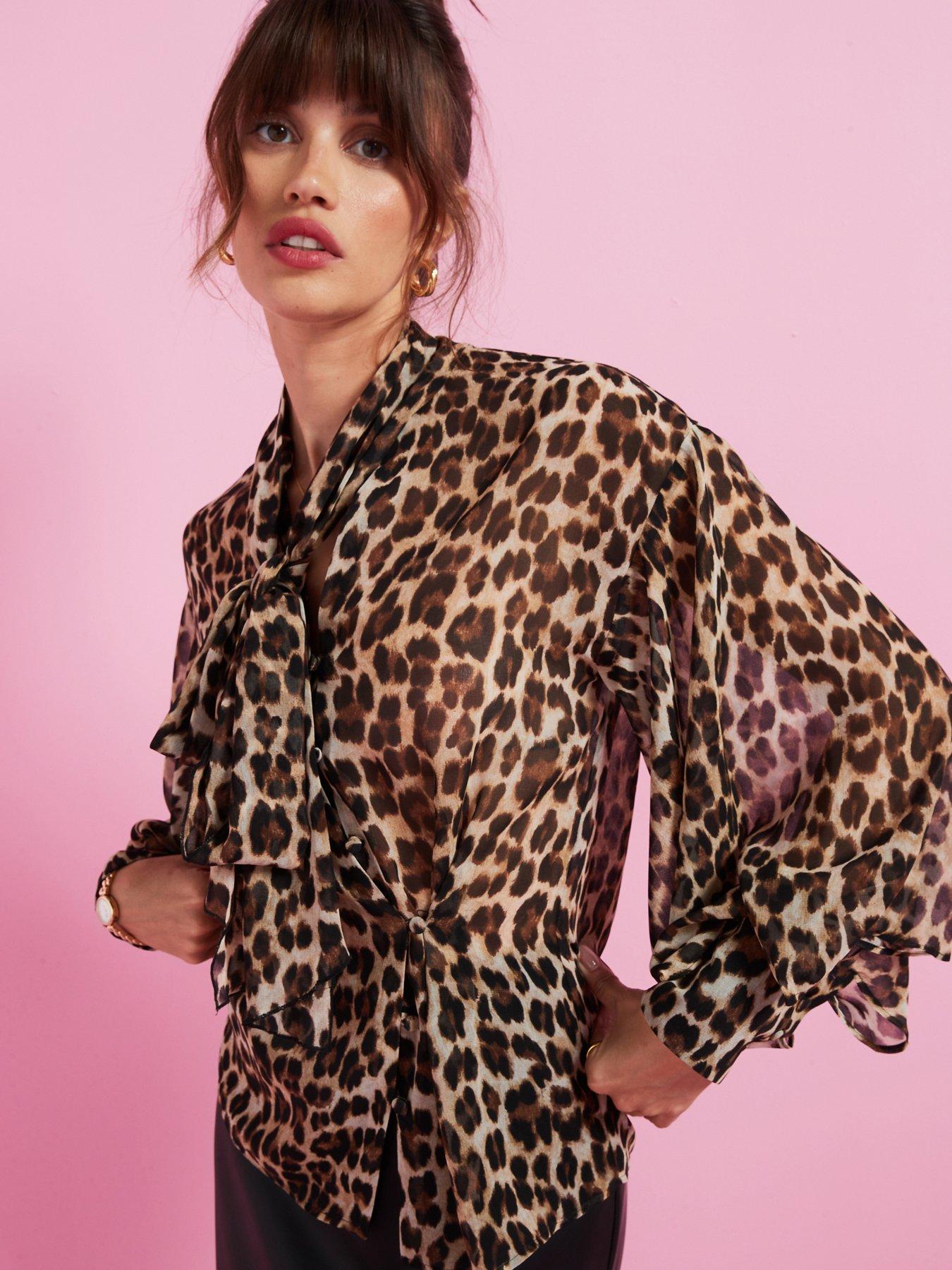 undefined Leopard Print Pussy Bow Blouse - Multi