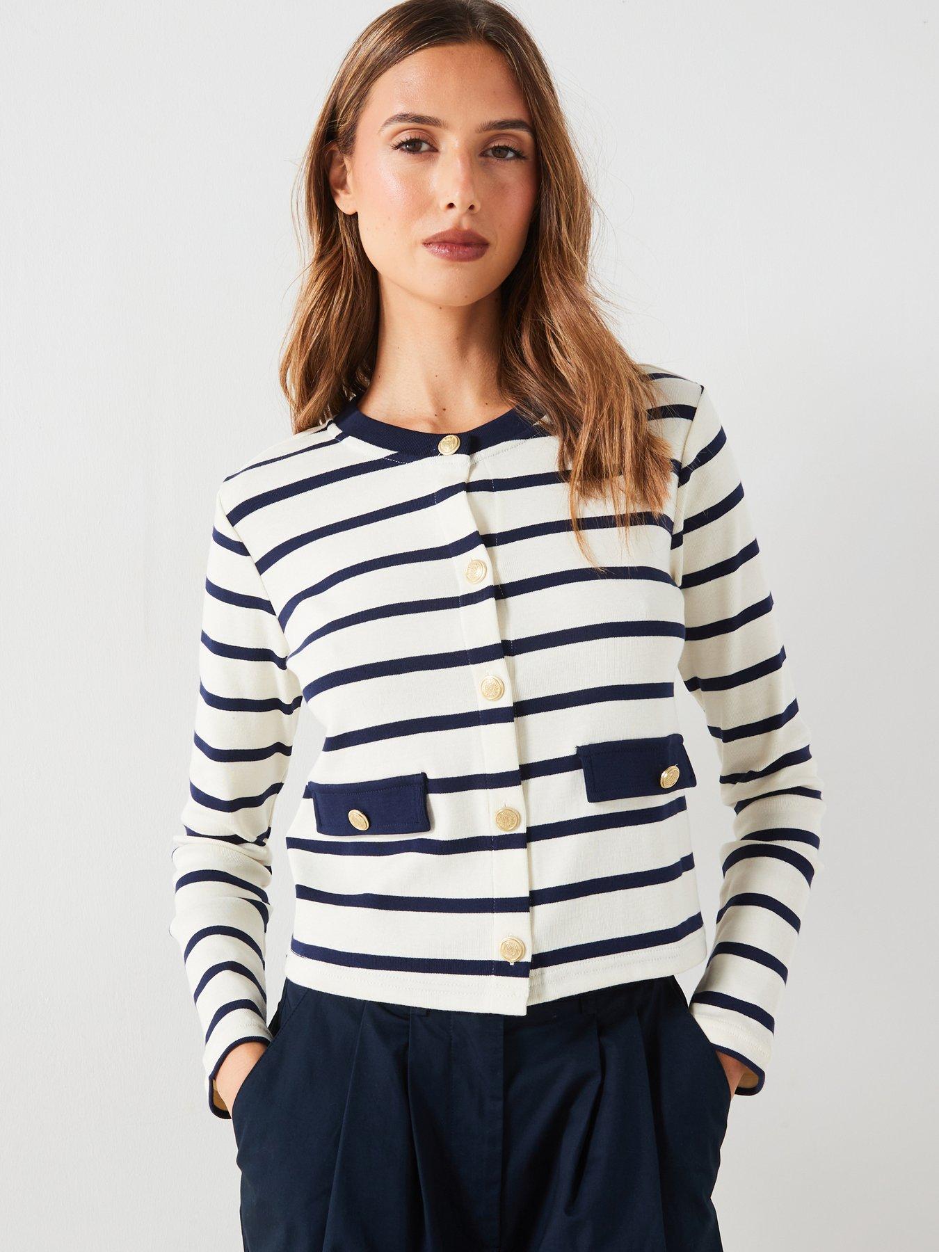 undefined Striped Button Cardigans - Cream