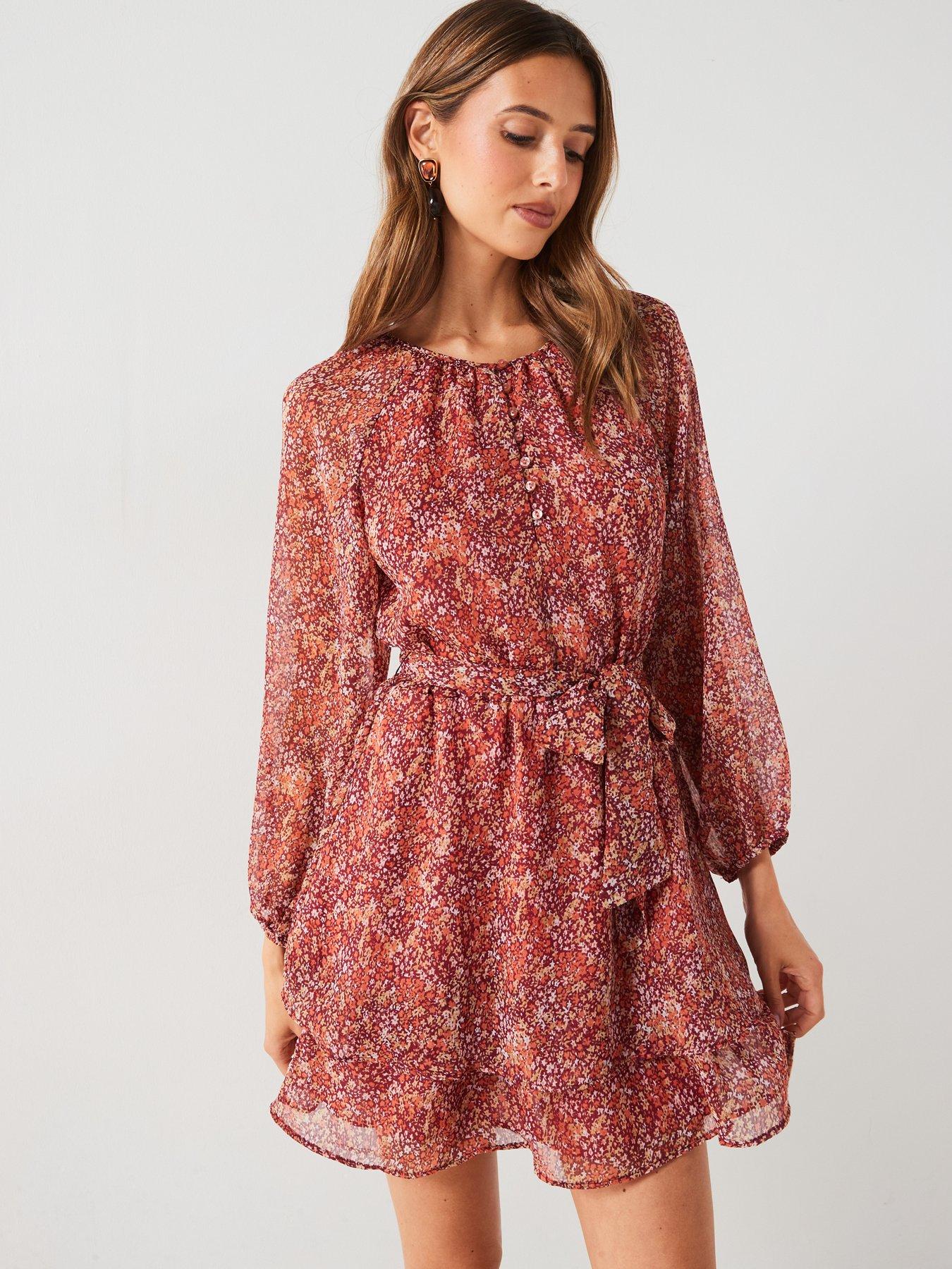 Mango Floral Ruffle Mini Dress - Red | Very