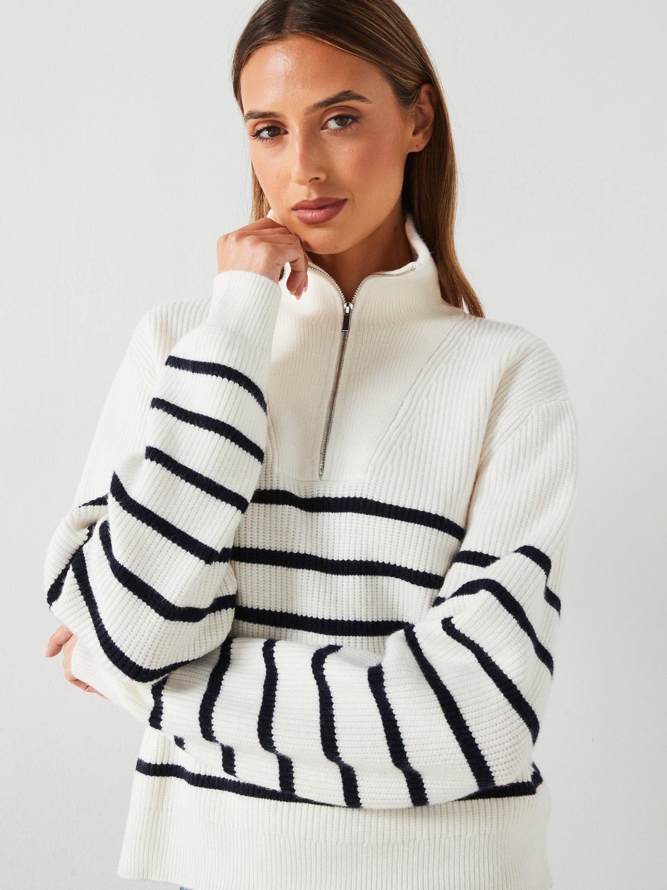 Stripe 1 4 Zip Knitted Jumper