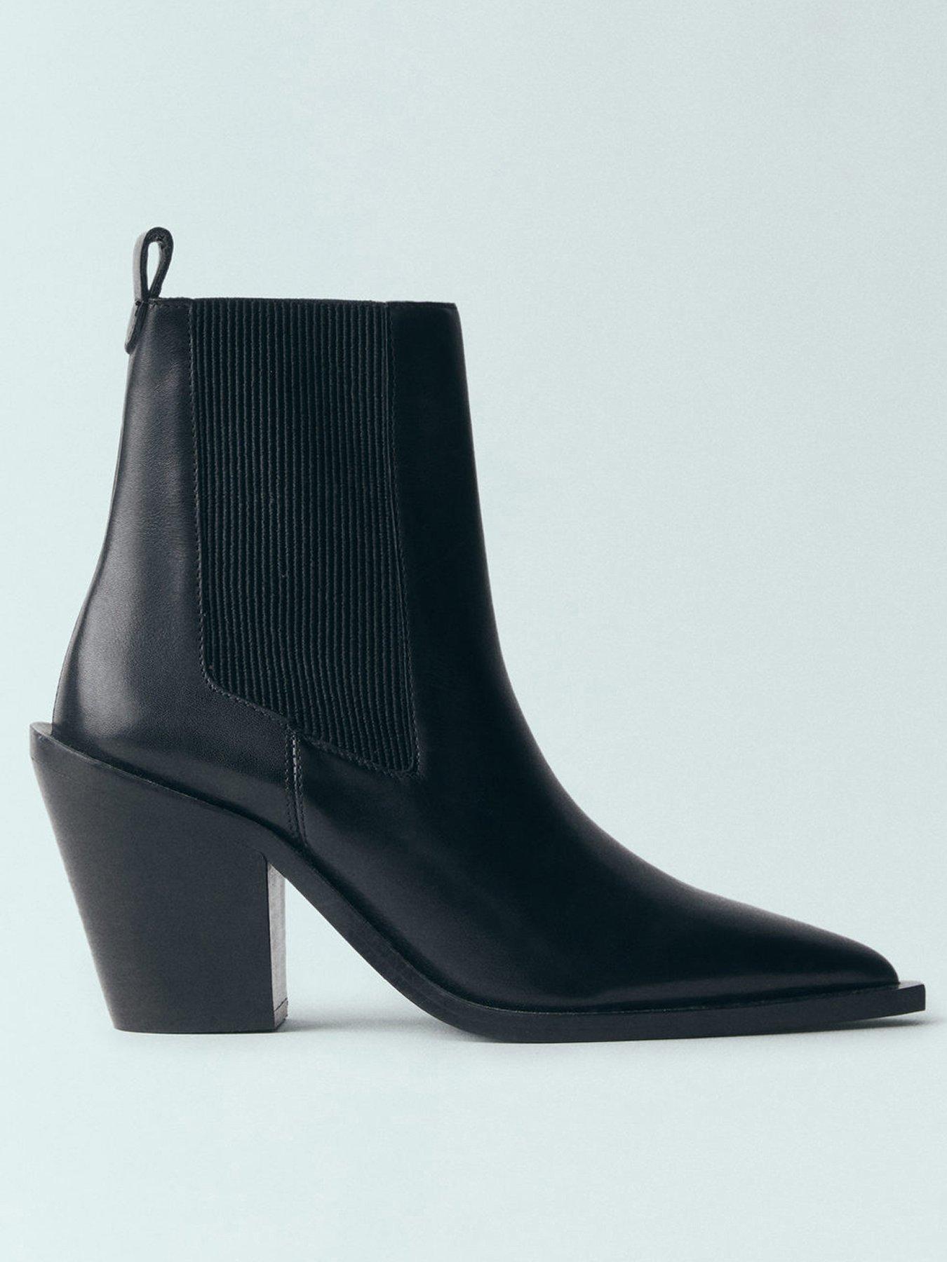 Image 1 of 6 of Mango Leather Western Ankle Boot - Black