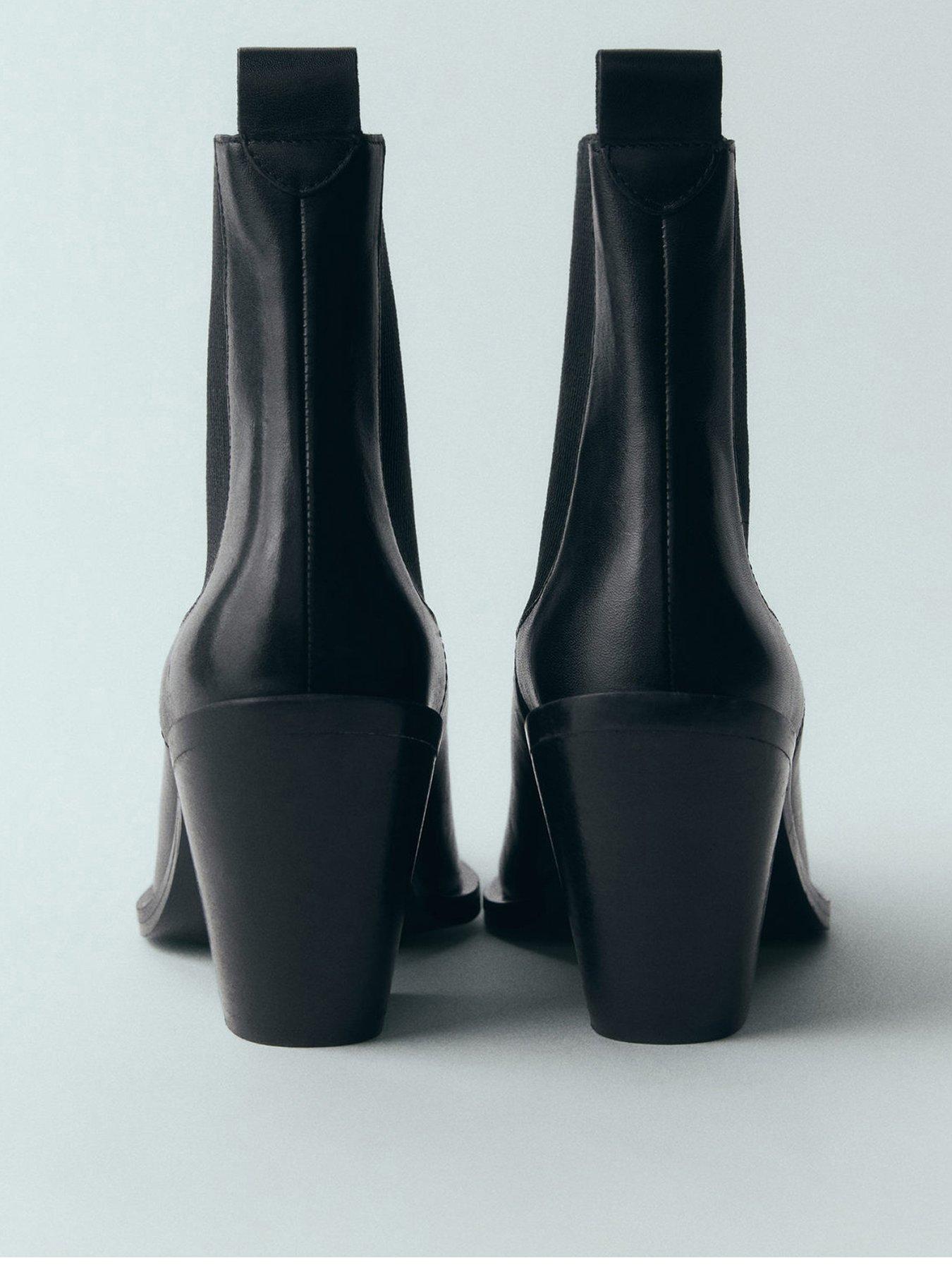 Image 3 of 6 of Mango Leather Western Ankle Boot - Black